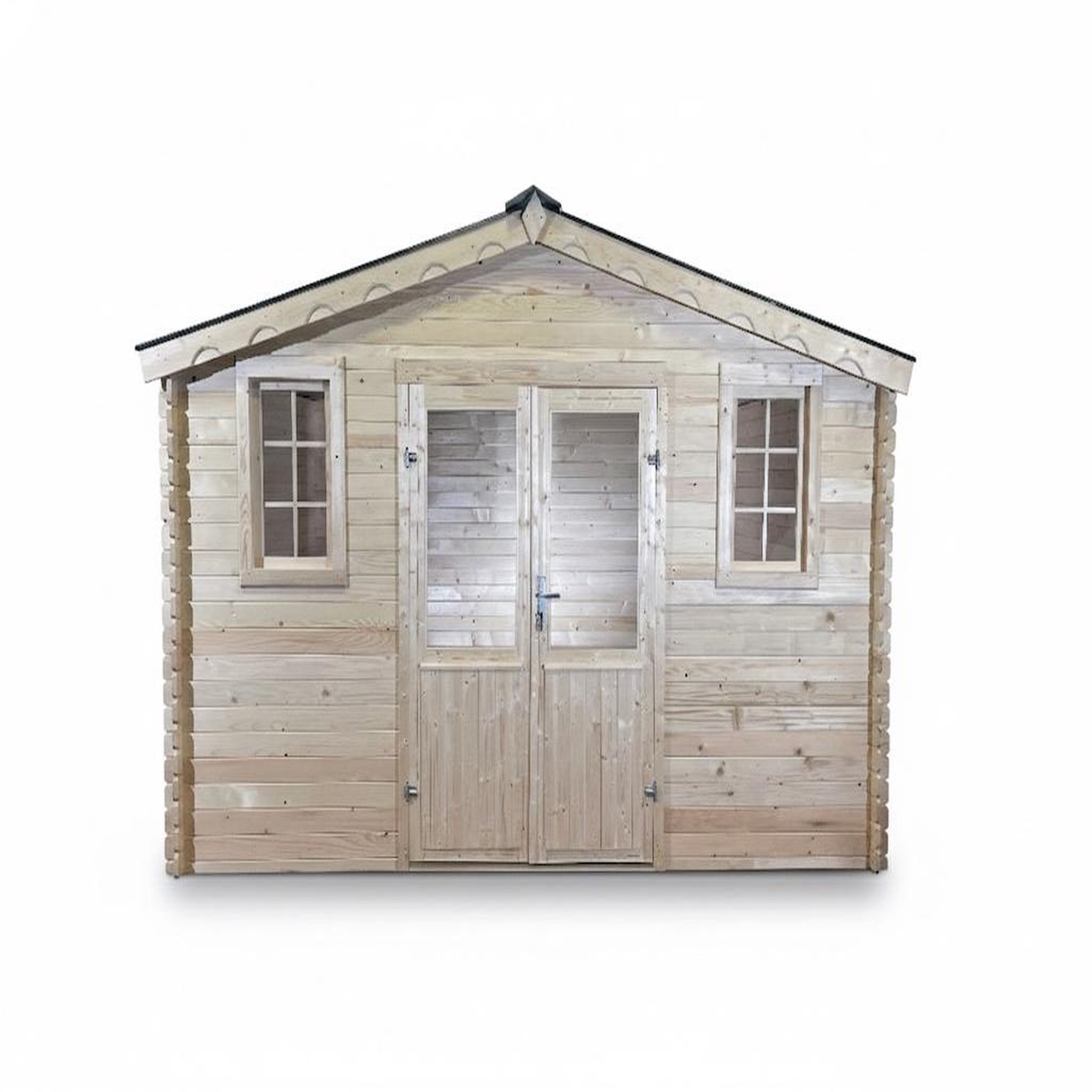 CENTRALE BRICO Abri de jardin bois massif 11,04 m² - madriers 28 mm - toit acier double pente - embase incluse - BAX4030