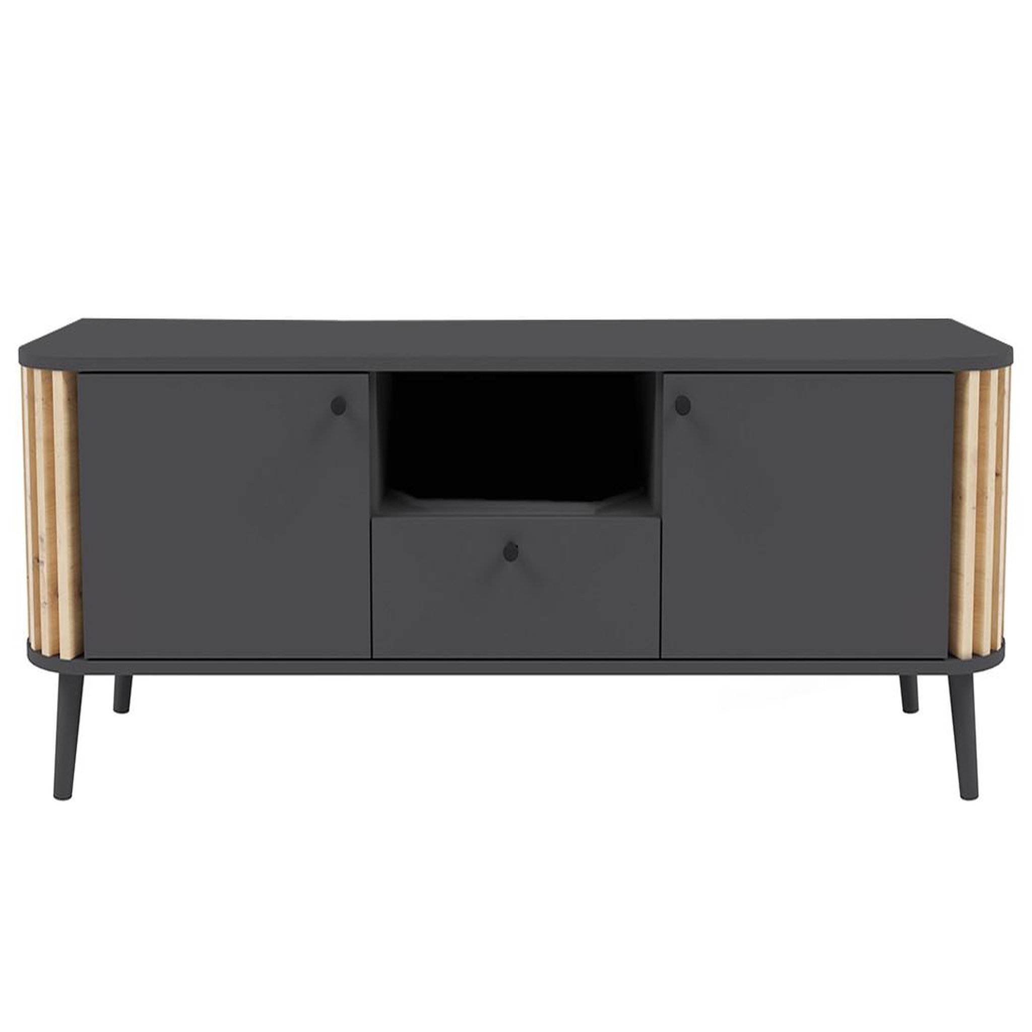 Voir la diapositive 1 : BEST MOBILIER Camberwell - meuble tv - gris et effet bois - 2 portes, 1 tiroir et 1 niche - 138 cm