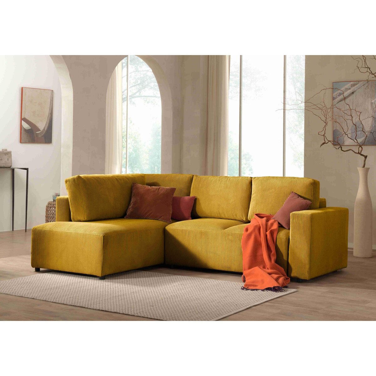 LISA DESIGN Livy - canapé d'angle convertible - avec coffre - en velours côtelé - 5 places - gauche