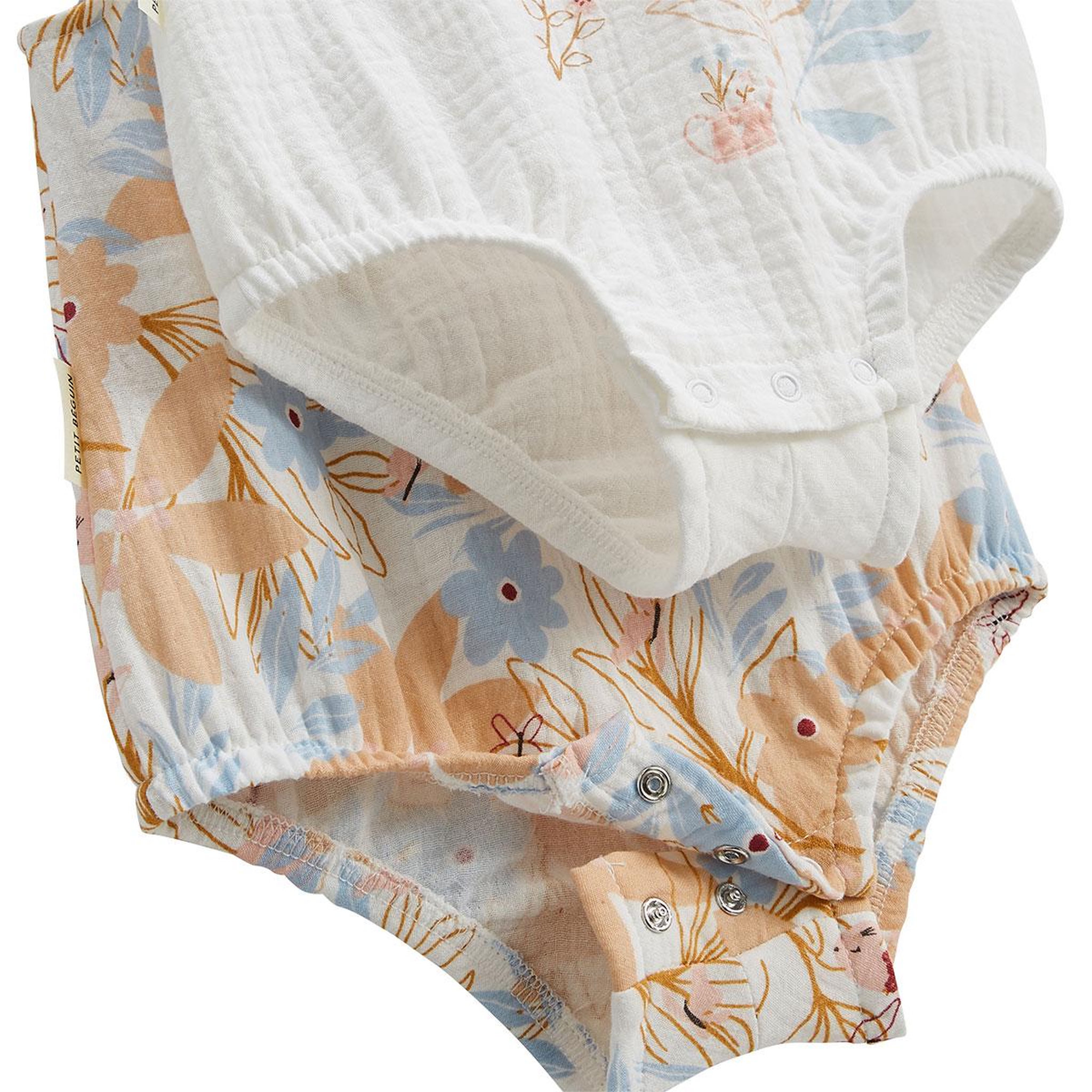 Voir la diapositive 2 : Petit Béguin Lot de 2 barboteuses bloomer bébé en gaze de coton Praline