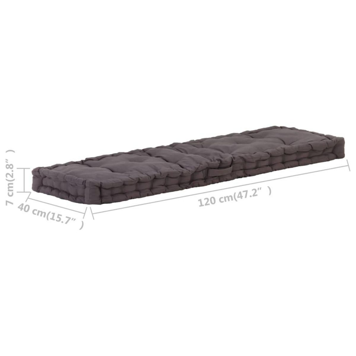 VIDAXL Coussin de plancher de palette Coton 120x40x7 cm Anthracite