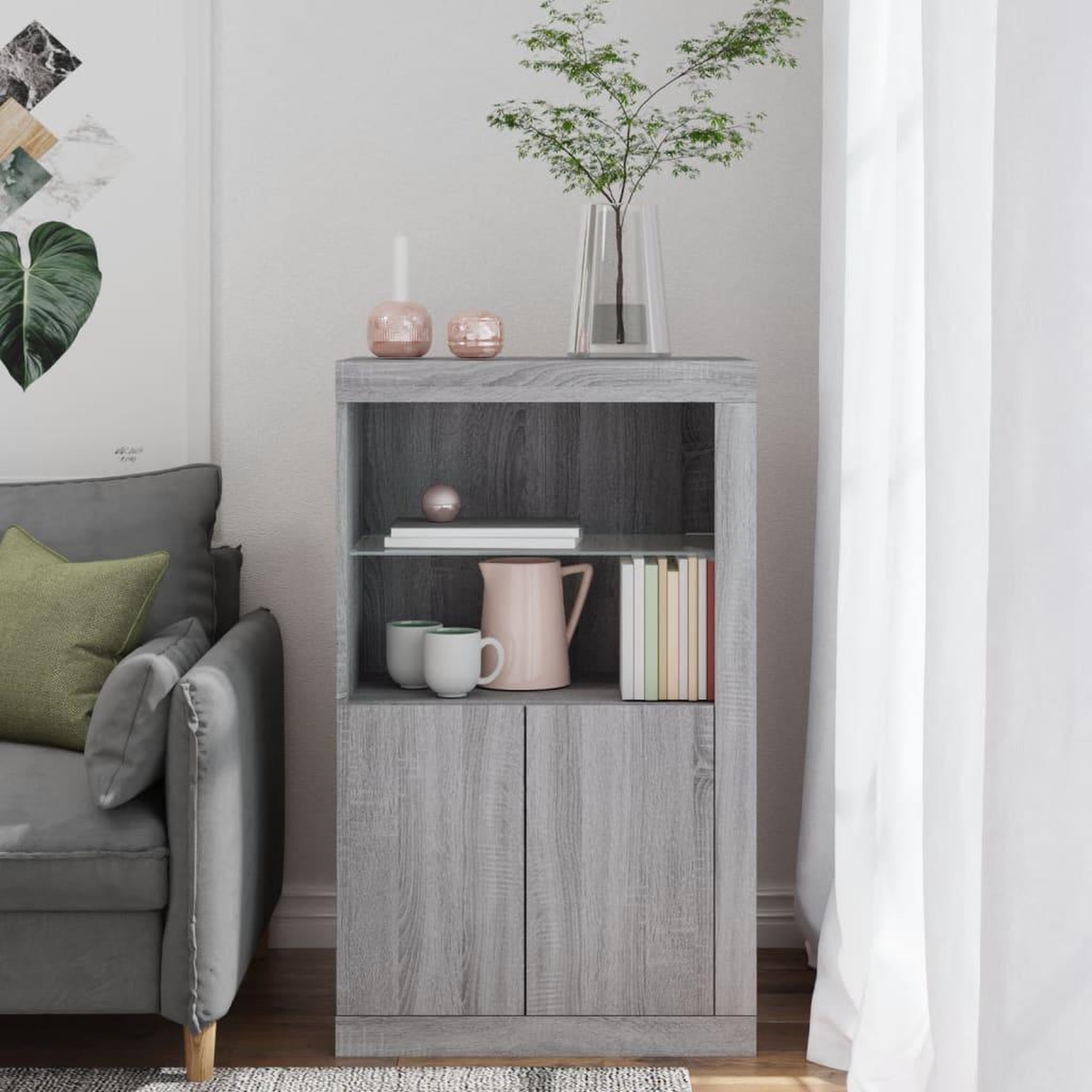 Voir la diapositive 4 : VIDAXL Armoire laterale et lumieres LED sonoma gris bois d'ingenierie