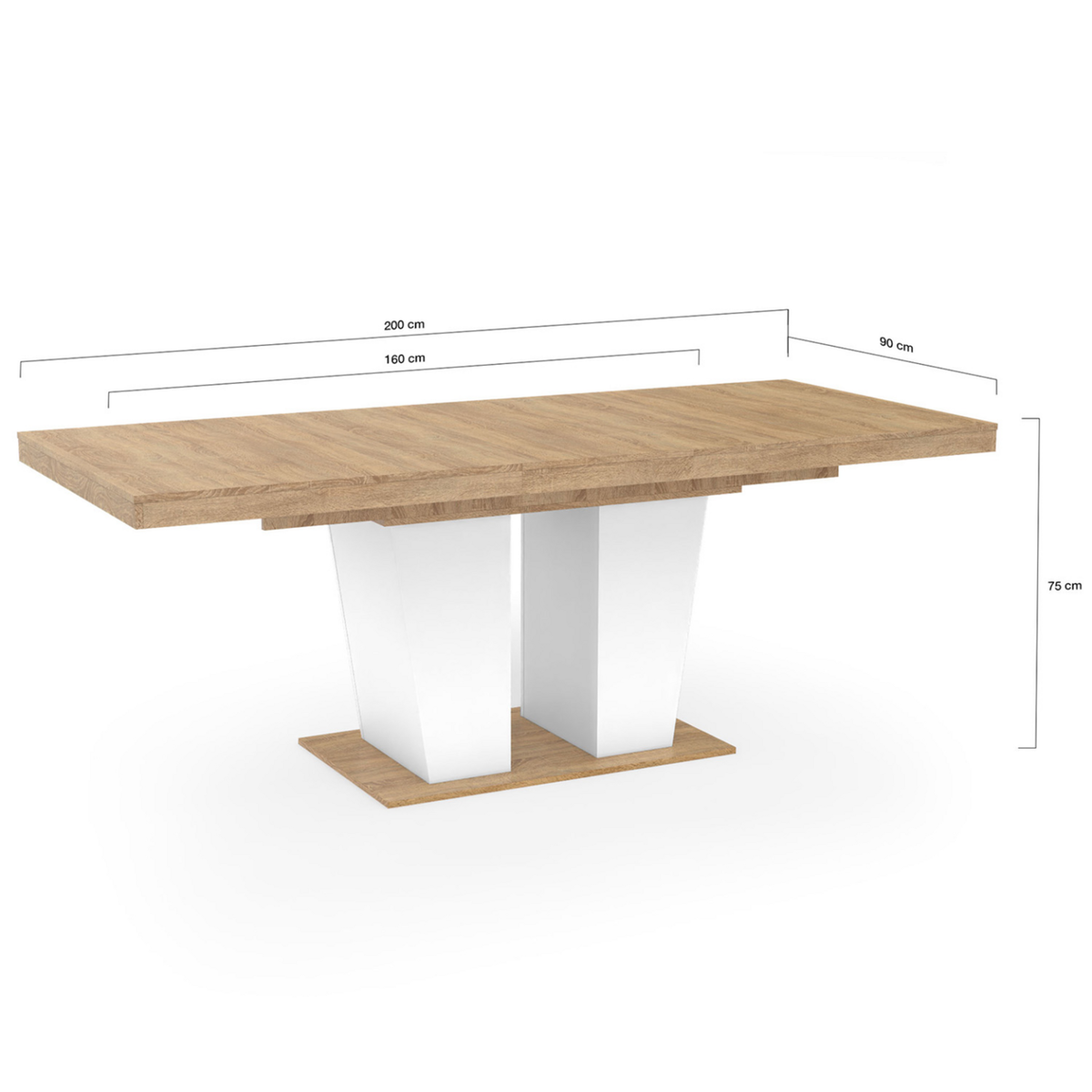 ID MARKET Table à manger extensible rectangle ELIAD 6-10 personnes bois et blanc 160-200 cm