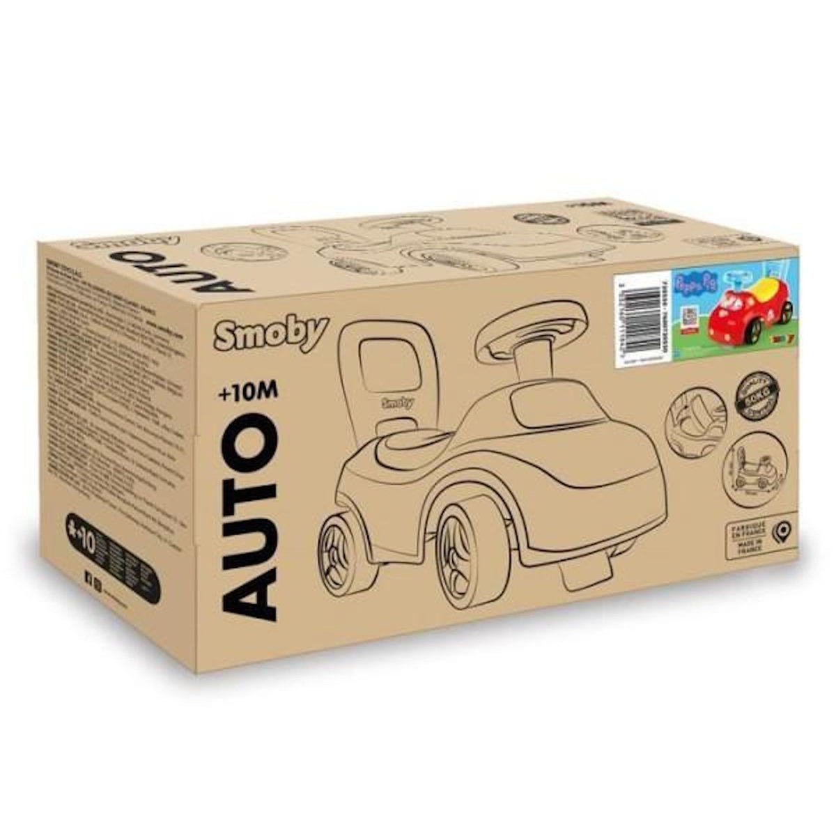 SMOBY Smoby - Porteur auto enfant 2 en 1 - Peppa Pig - Coffre sous la selle + klaxon - Des 10 mois - Fabrication française