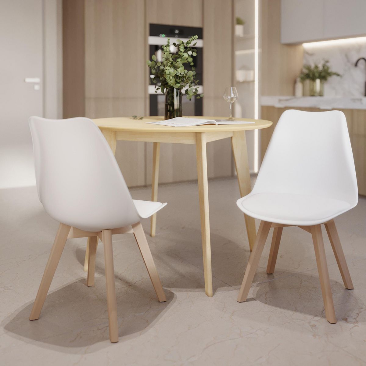 Rendez vous déco Lot de 2 chaises blanches et pieds bois - Skandi