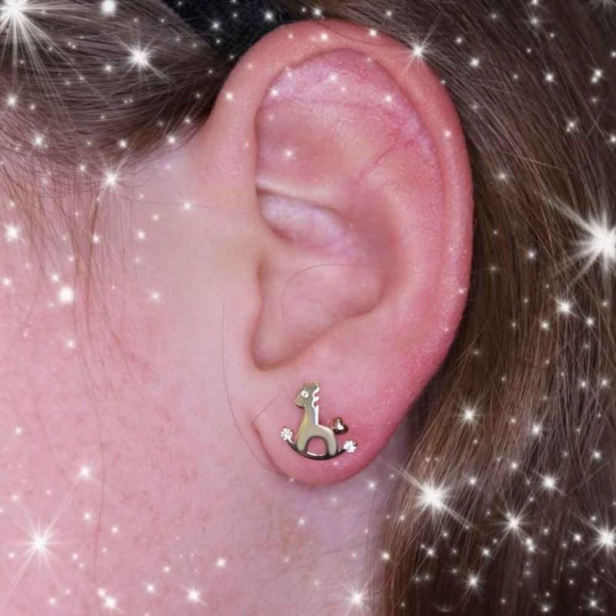 L'ATELIER D'AZUR Boucles d'Oreilles Or Jaune Cheval à Bascule - Enfant