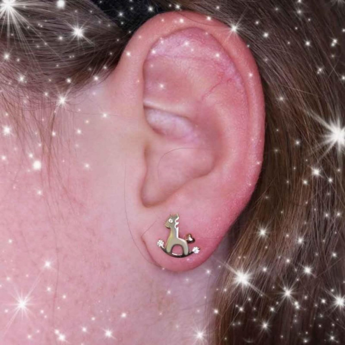 L'ATELIER D'AZUR Boucles d'Oreilles Or Jaune Cheval à Bascule - Enfant