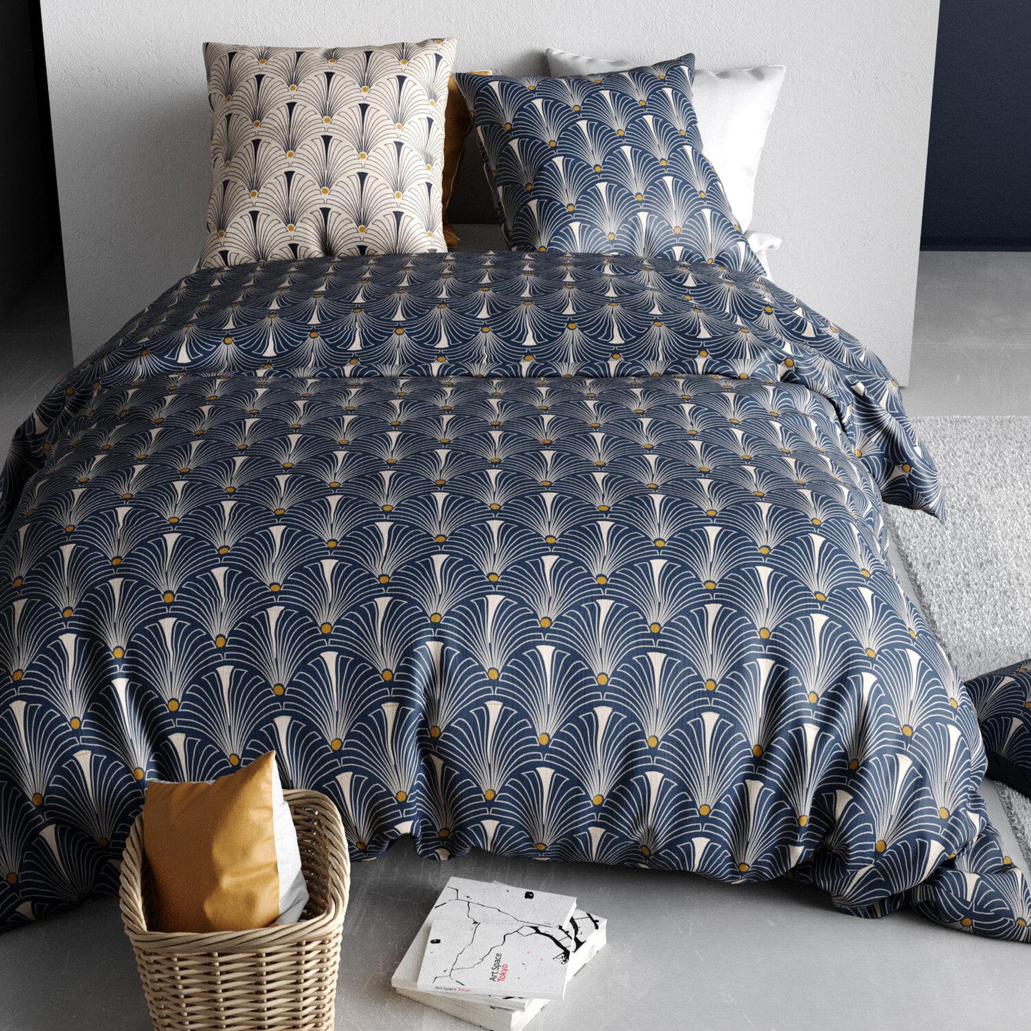 Voir la diapositive 3 : ATELIER DU COTON Parure housse de couette 100% coton 57fils paon