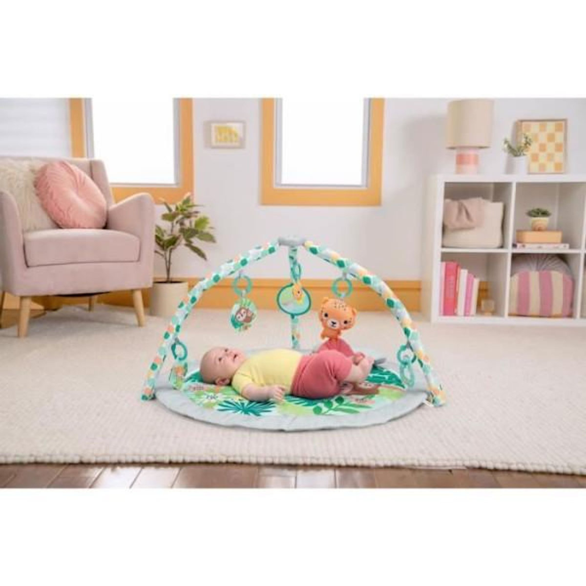 Bright Starts BRIGHT STARTS Tapis d'éveil bébé au sol évolutif pliable- Foret tropicale- arche avec jouets sensoriels et musicaux ,miroir