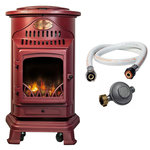UNIVERSAL Poele à gaz 3,4 KW Rouge Effet poêle à bois Fonte véritable + Tuyau gaz + détendeur butane Provence UNIVERSAL