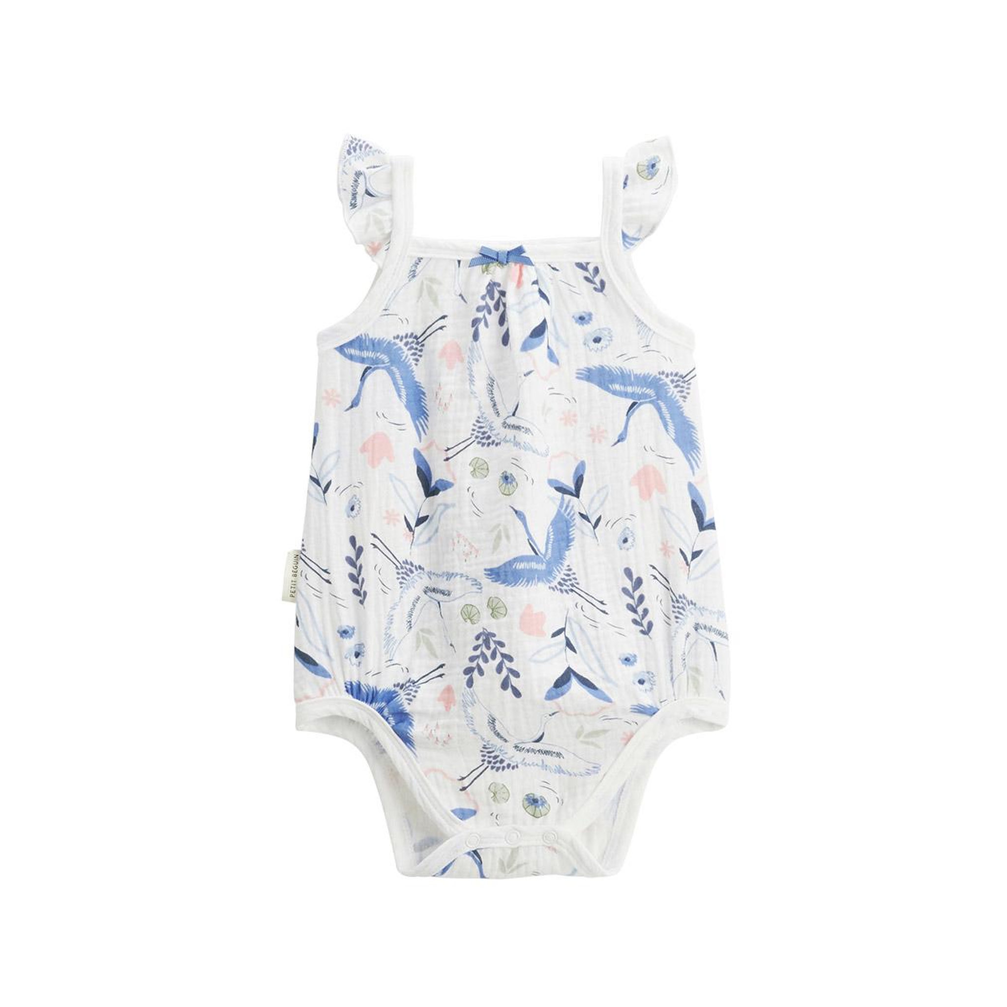 Voir la diapositive 5 : PETIT BEGUIN Lot de 2 bodies bébé à bretelles en gaze de coton tiana