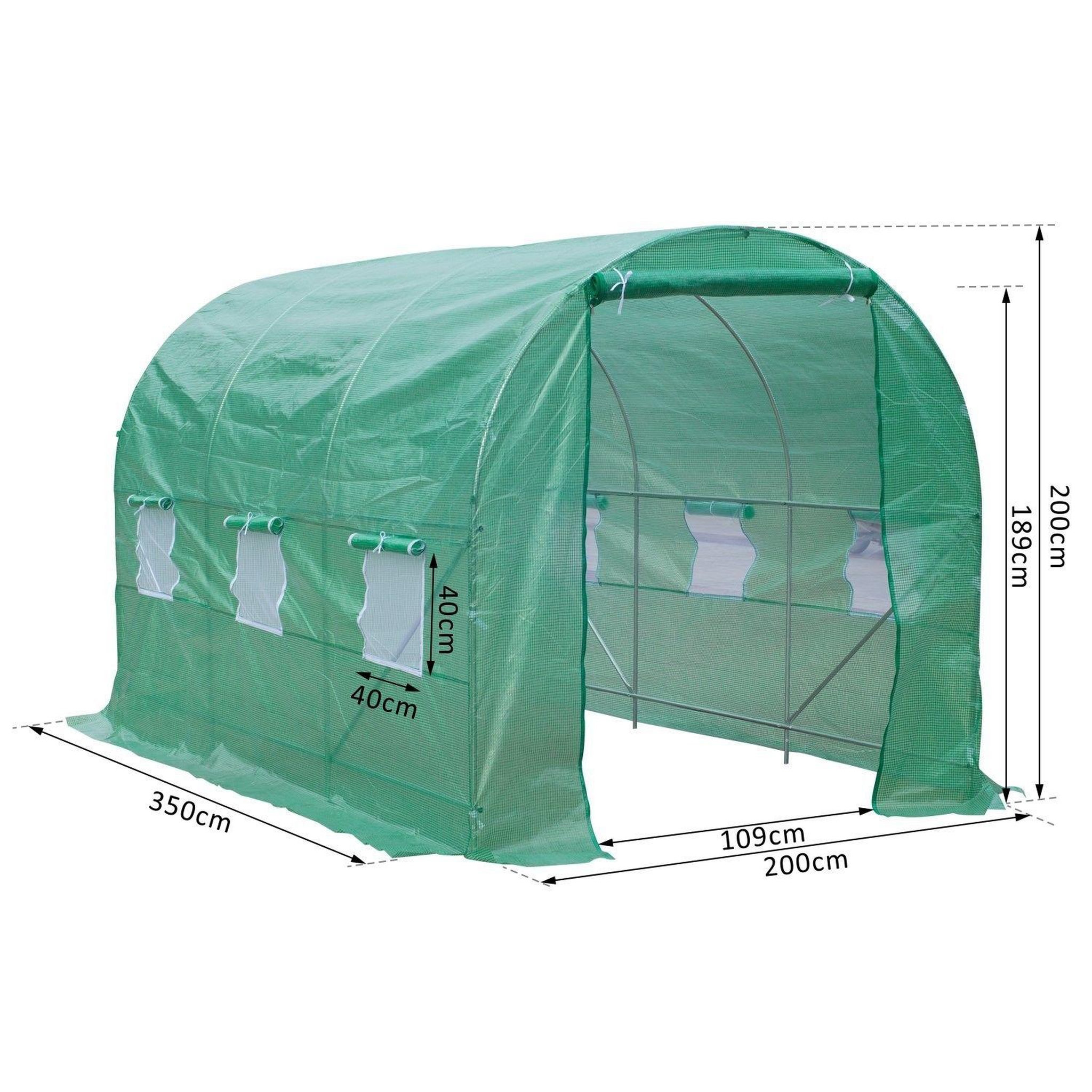 Voir la diapositive 3 : OUTSUNNY Serre de jardin tunnel 7m² 3,5l x 2l x 2h m châssis tubulaire acier galvanisé renforcé 6 fenêtres 1 portes vert