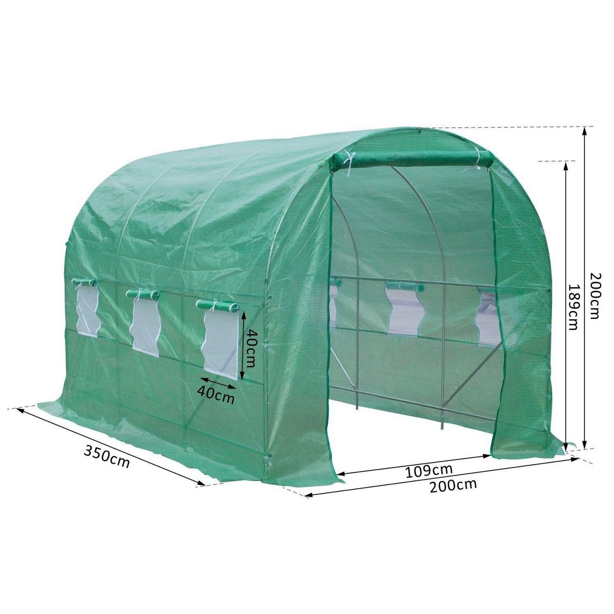 OUTSUNNY Serre de jardin tunnel 7m² 3,5L x 2l x 2H m châssis tubulaire acier galvanisé renforcé 6 fenêtres 1 portes vert