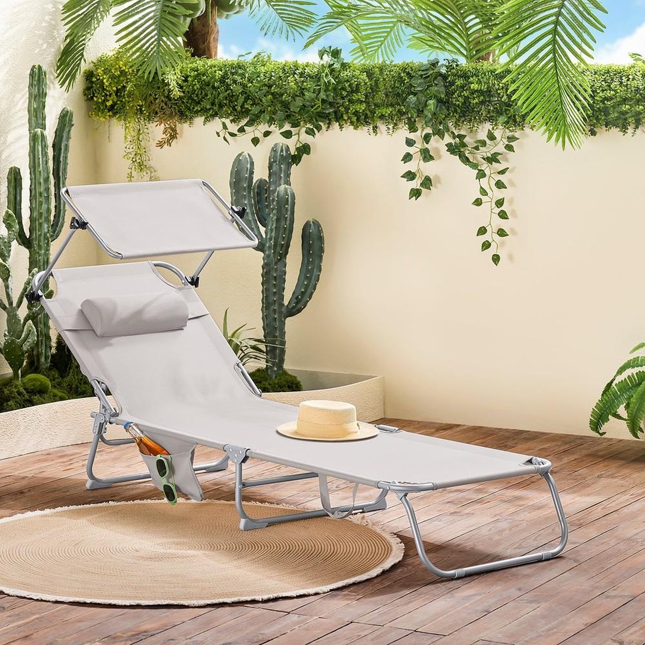 Voir la diapositive 2 : SOBUY SoBuy - Chaise Longue Réglable Pare-Soleil - Fonctionnel - OGS48