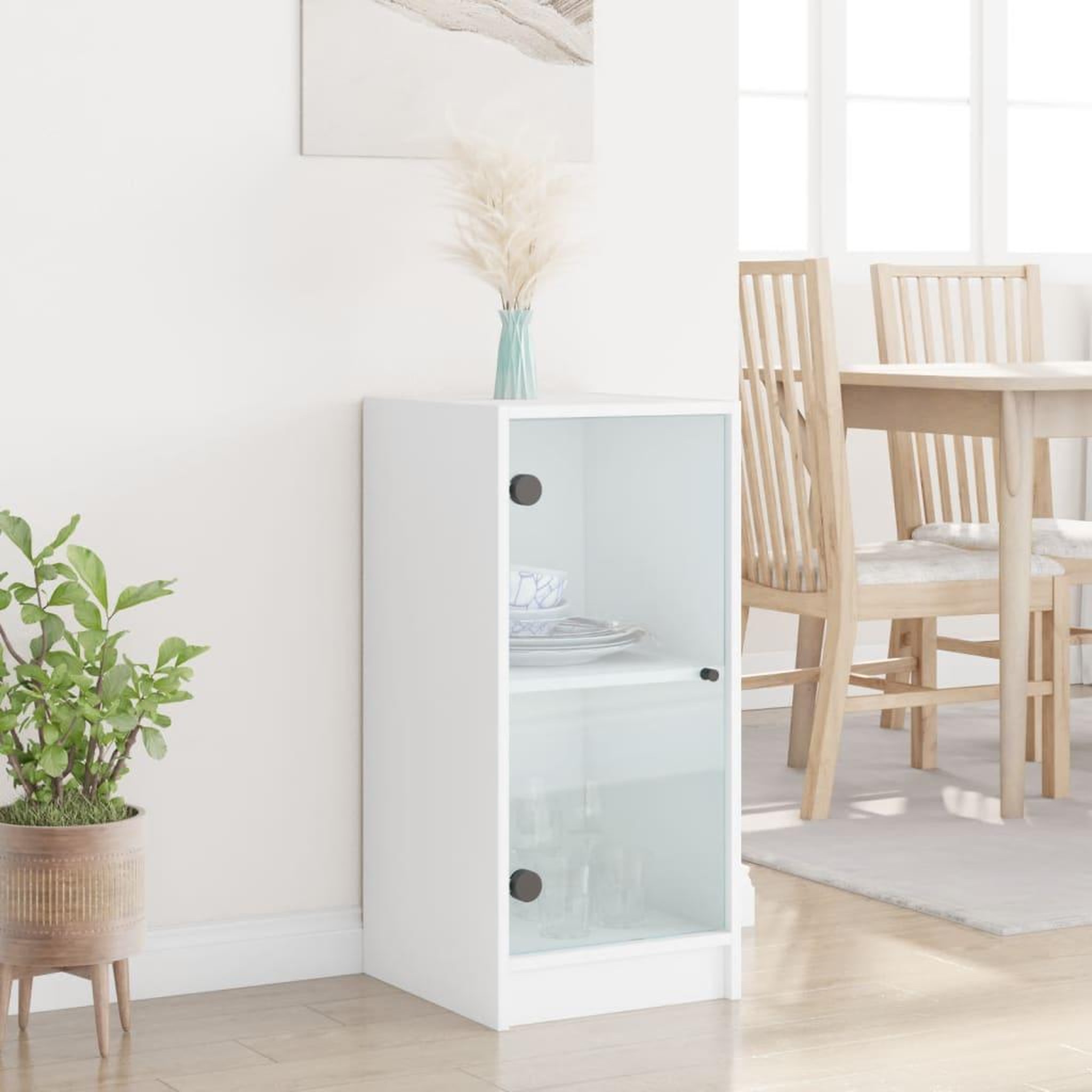 Voir la diapositive 3 : VIDAXL Armoire laterale avec portes en verre blanc 35x37x75,5 cm