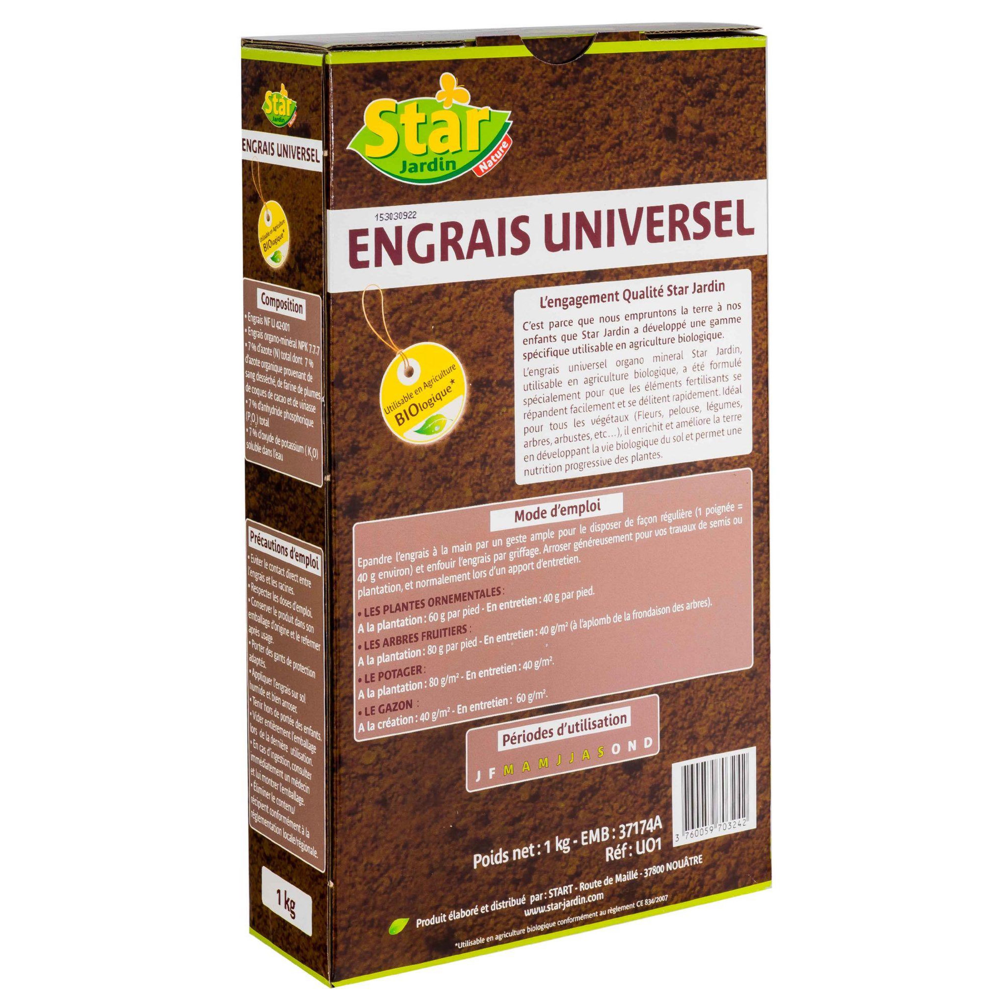 Voir la diapositive 2 : Star jardin Engrais universel en granulés 1kg star jardin
