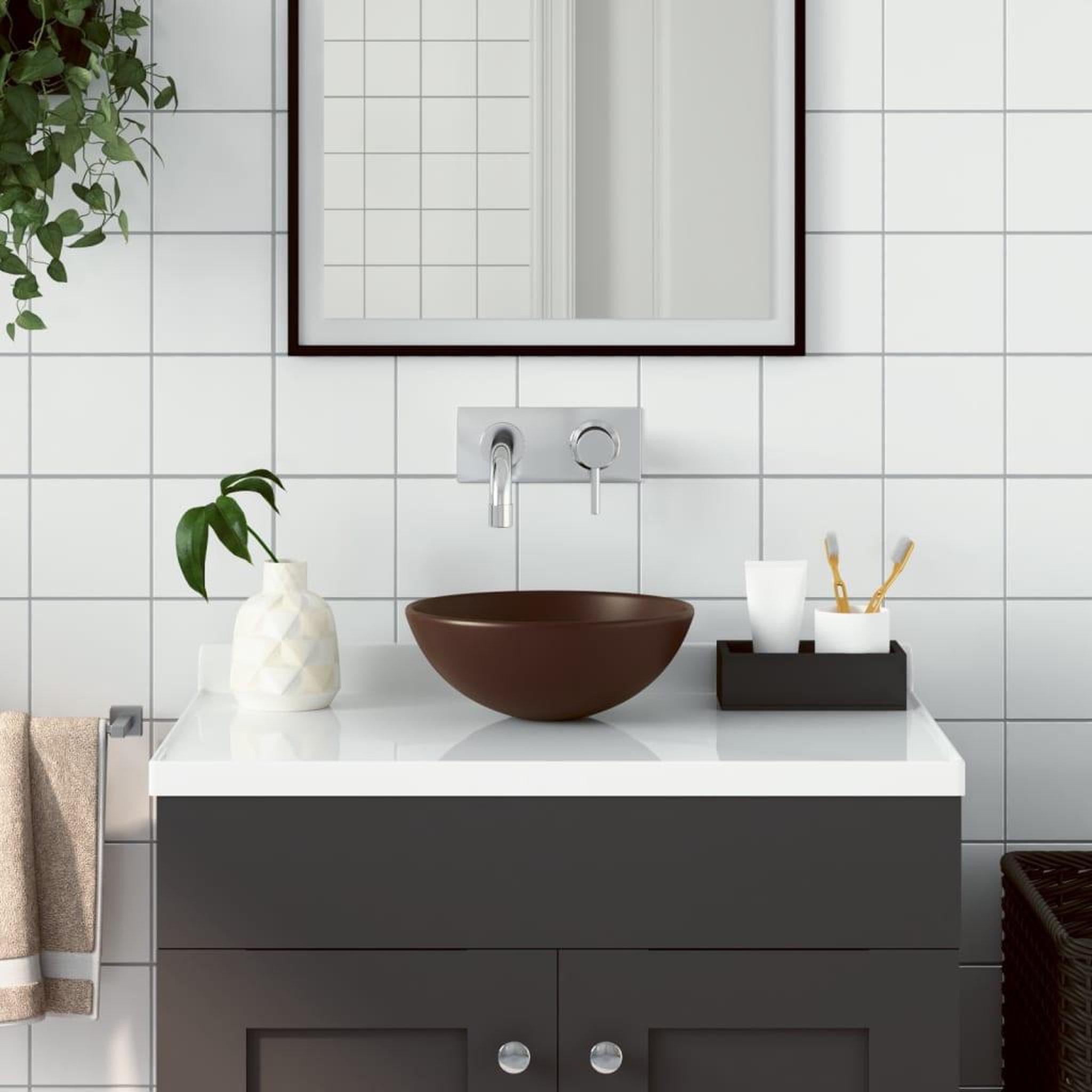 Voir la diapositive 1 : VIDAXL Lavabo de salle de bain Ceramique Marron Rond