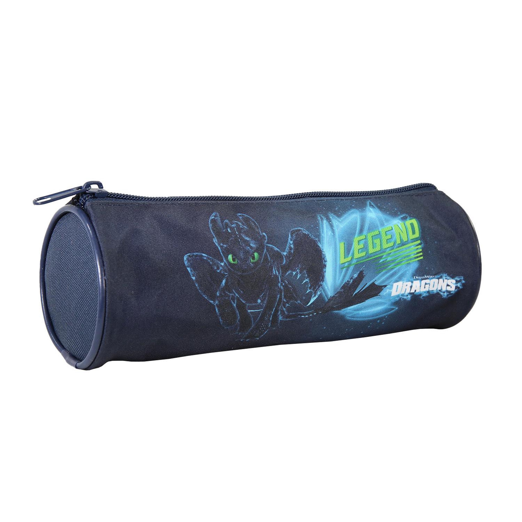 Voir la diapositive 2 : Bagtrotter Dragons - Trousse Scolaire Ronde - Bleu - Garçon - 1 Compartiment Zippé