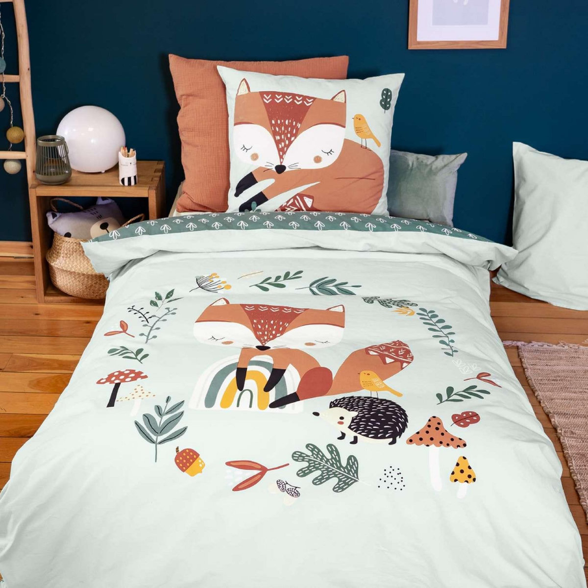 COTE DECO Parure de lit enfant Renard - 100% coton 57 fils/cm² - 140 x 200 cm