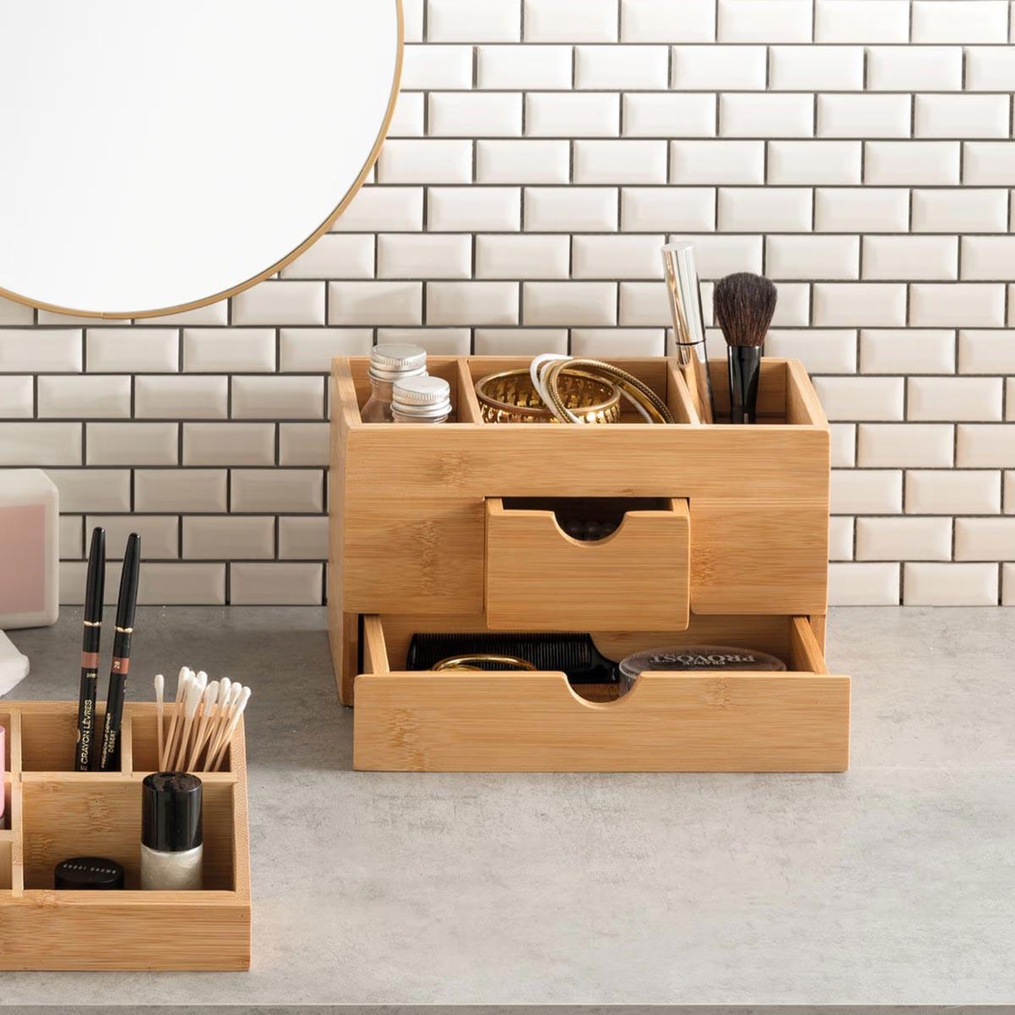 Voir la diapositive 3 : FIVE Organiseur 2 tiroirs  natureo  24cm naturel