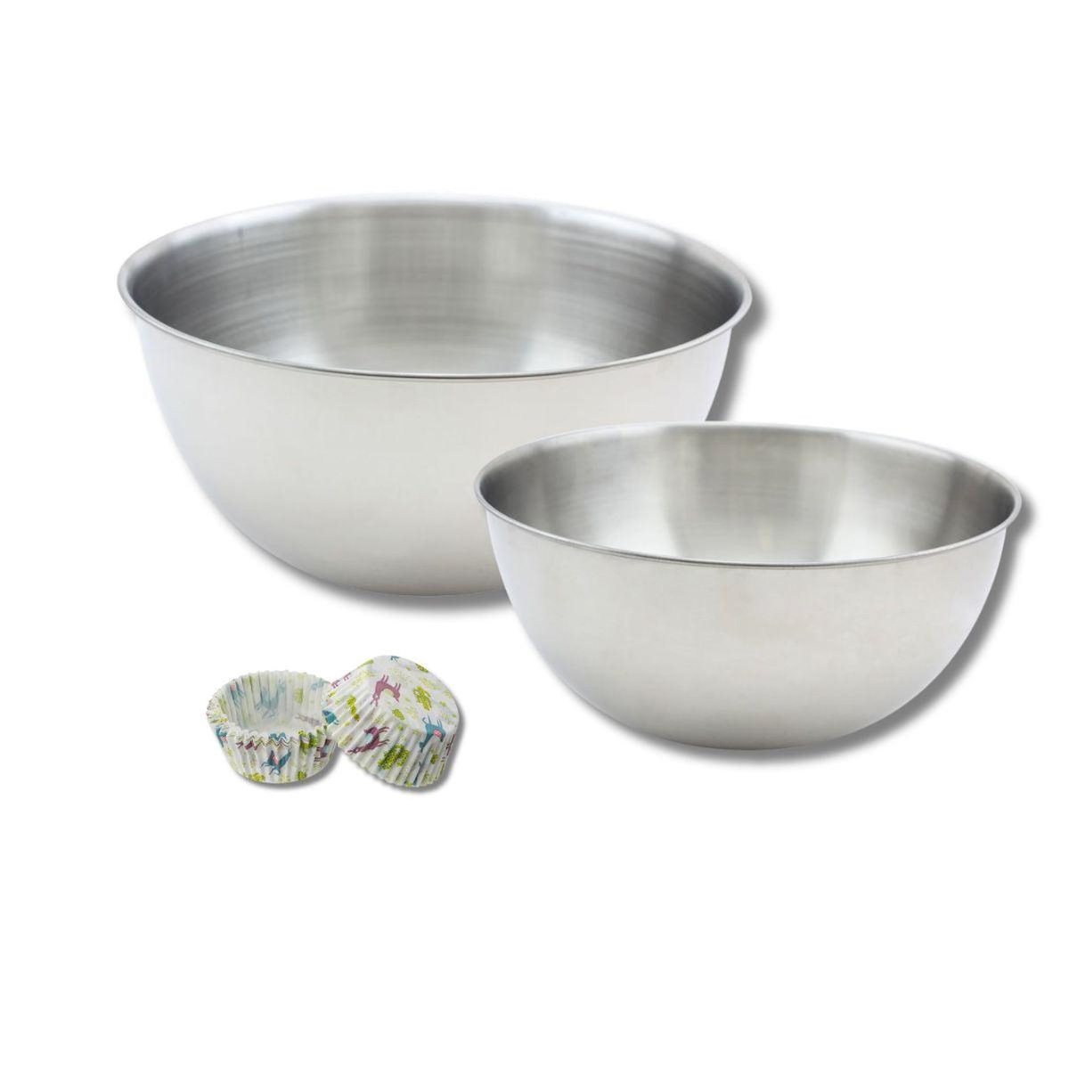 ZENKER Ensemble avec un lot de 50 moules à muffins, 1 spatule Zenker et 2 bols à mixer en inox Fackelmann