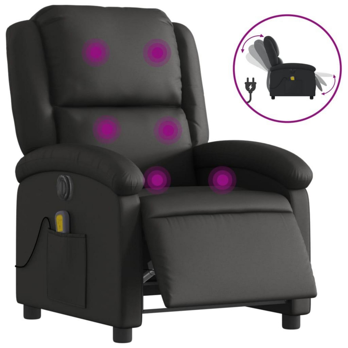 VIDAXL Fauteuil de massage inclinable electrique noir cuir veritable