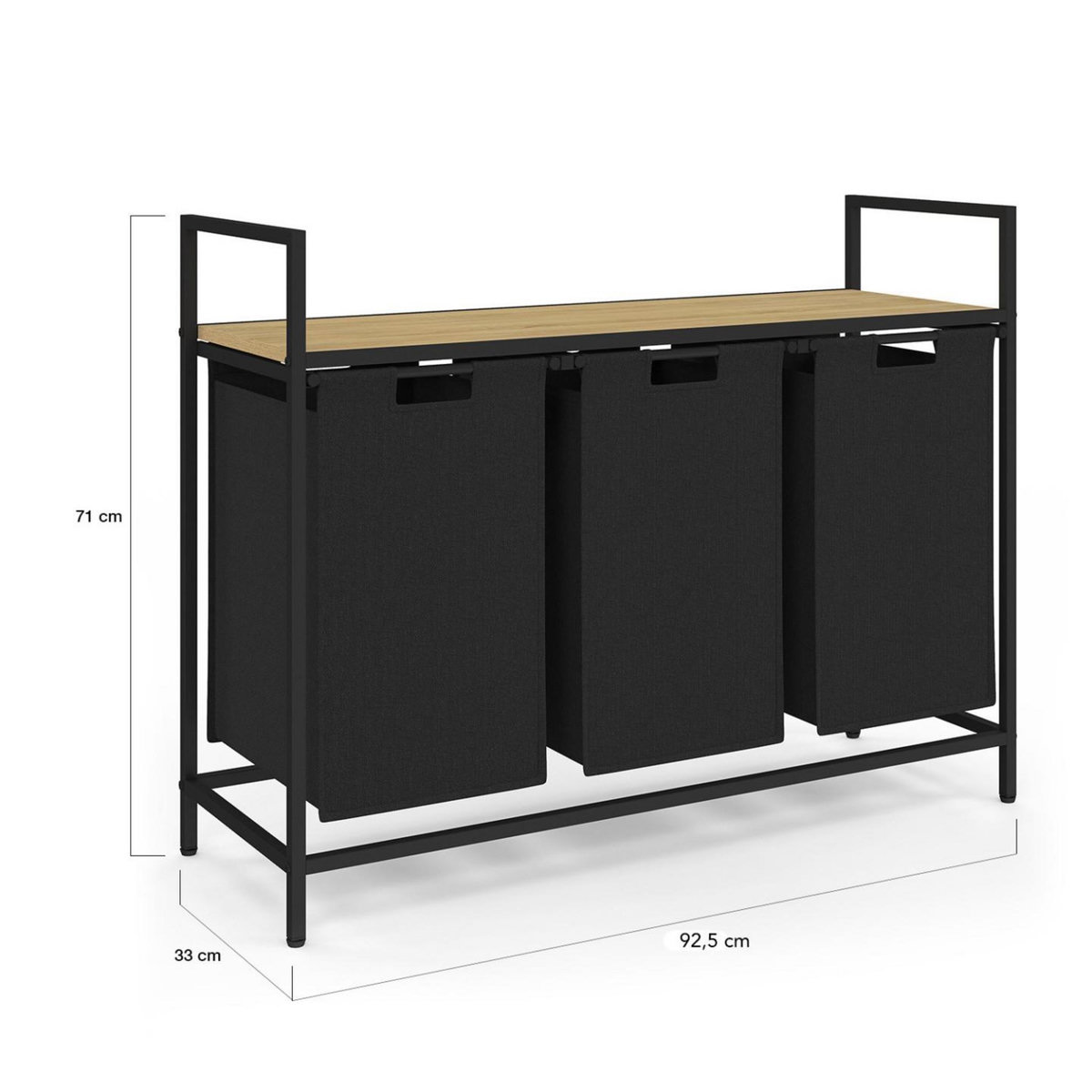 ID MARKET Panier à linge 3 bacs DETROIT tissu noir design industriel
