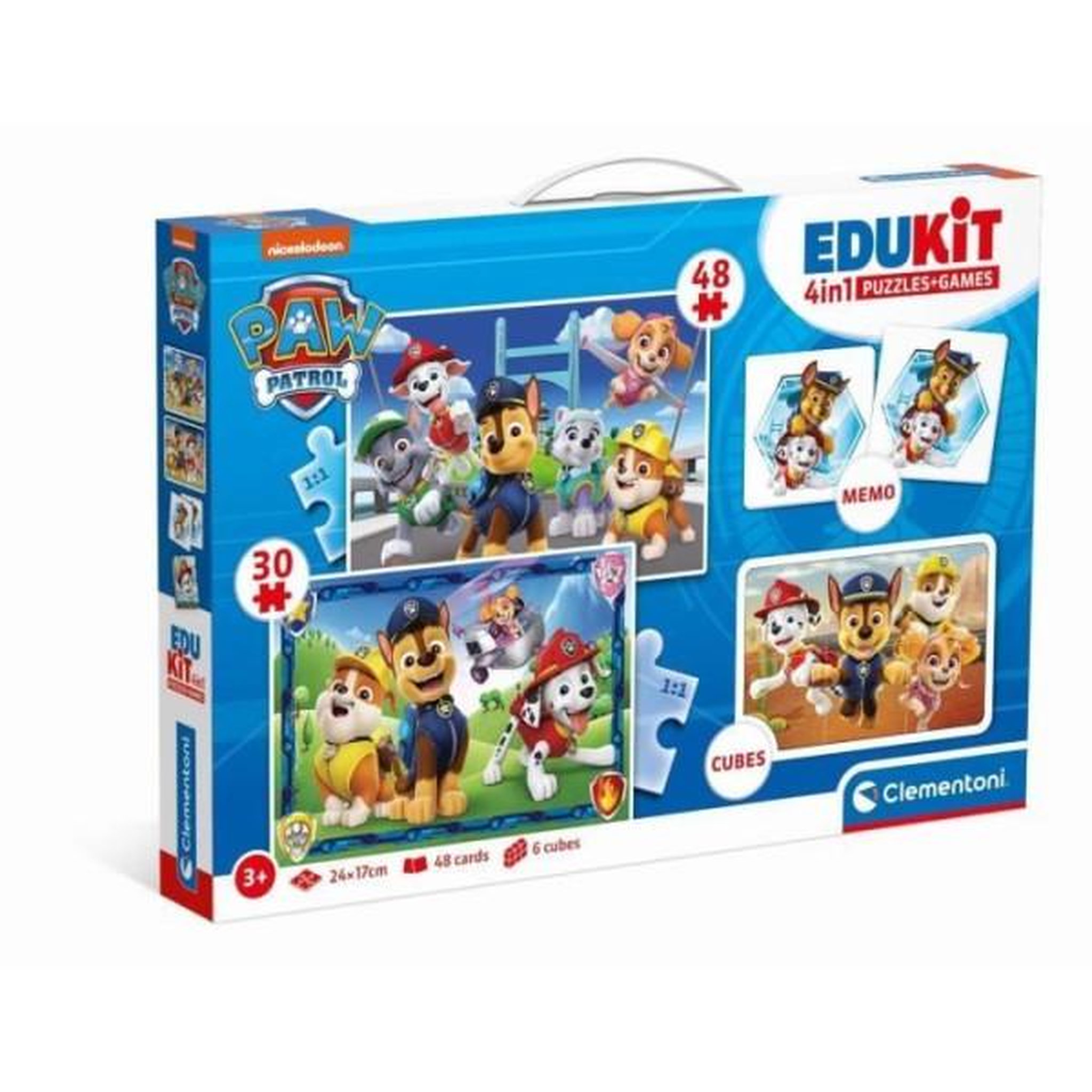 CLEMENTONI Clementoni - edukit - pat'patrouille - coffret d'activités préscolaire 4 en 1 - puzzles, cubes et mémo - fabriqué en italie