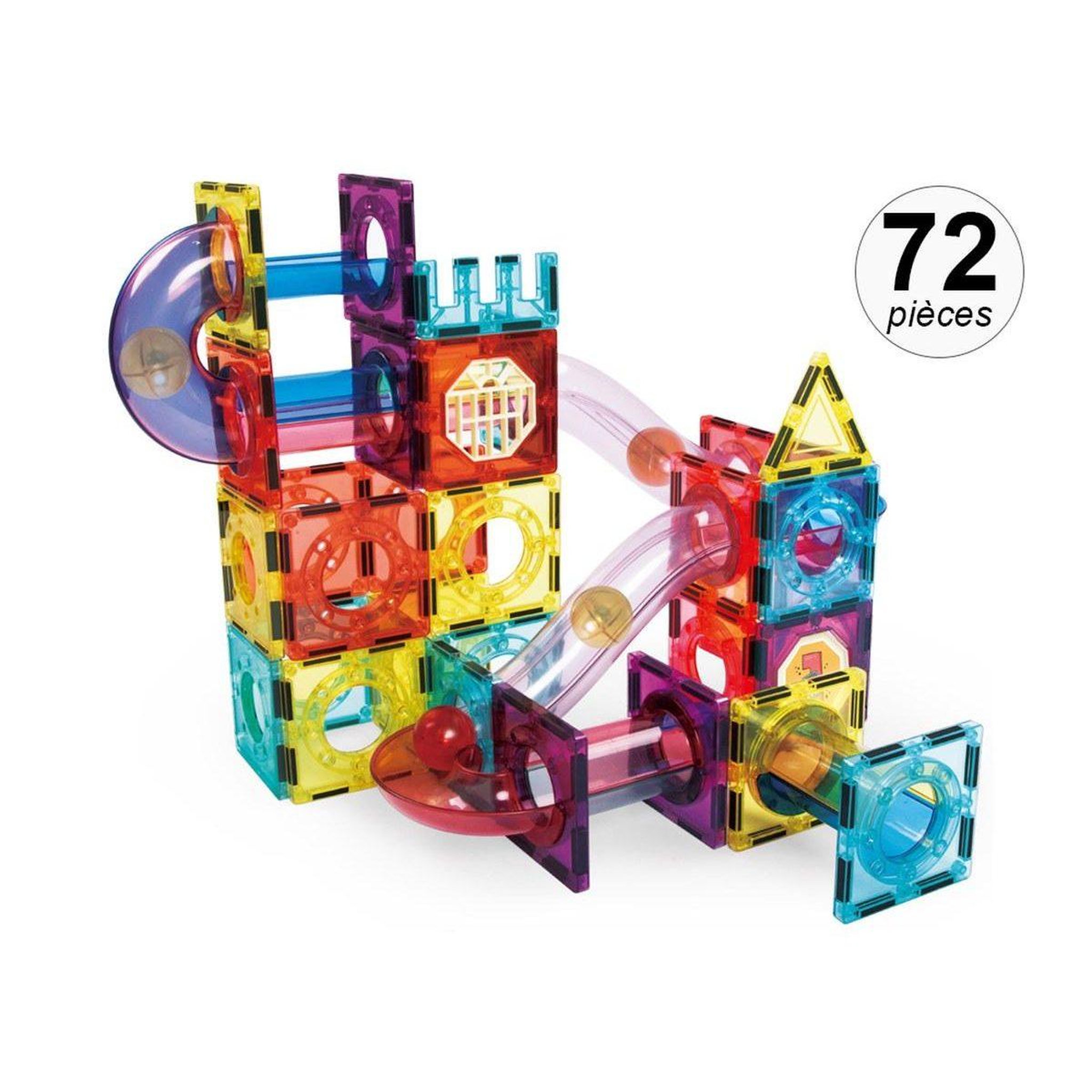 1001JOUETS Jeu de construction magnétique - 72 pièces - Tuyaux et billes - Circuit à billes modulable - S