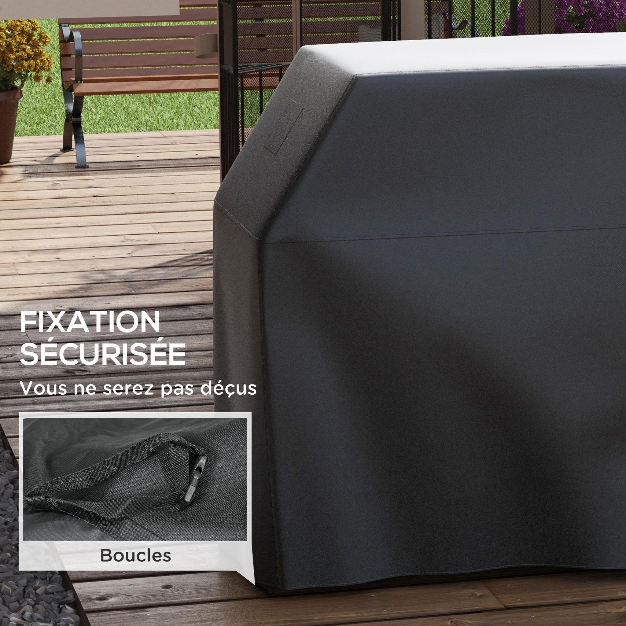 Voir la diapositive 5 : OUTSUNNY Housse de protection barbecue dim. 188L x 71l x 125H cm - imperméable, anti-UV, attaches - Oxford haute densité 300D noir