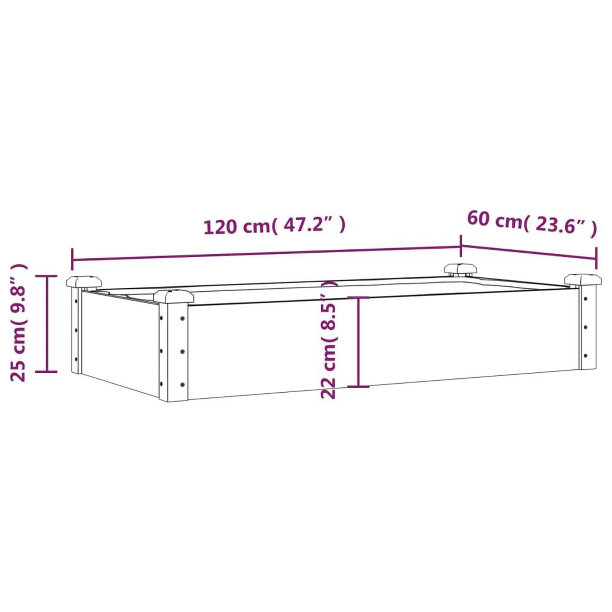 Voir la diapositive 6 : VIDAXL Lit sureleve de jardin doublure 120x60x25 cm bois massif sapin