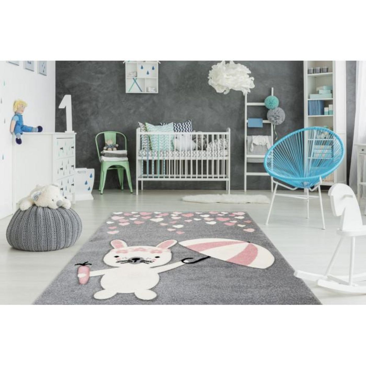 Paris Prix Tapis de Chambre Enfant Lapin  Clermont  Rose