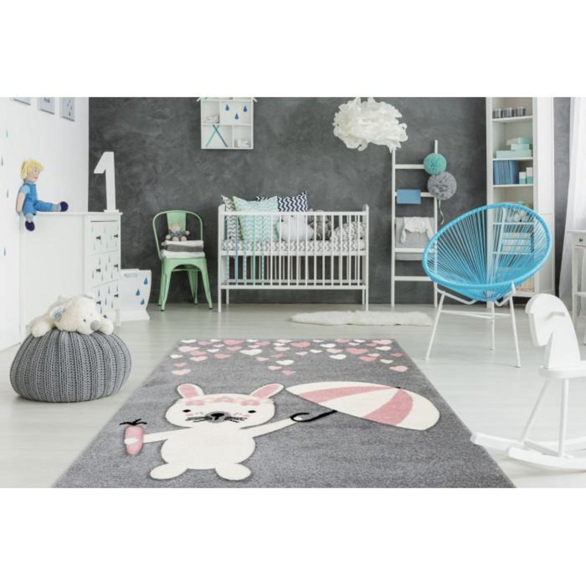 Paris Prix Tapis de Chambre Enfant Lapin  Clermont  Rose
