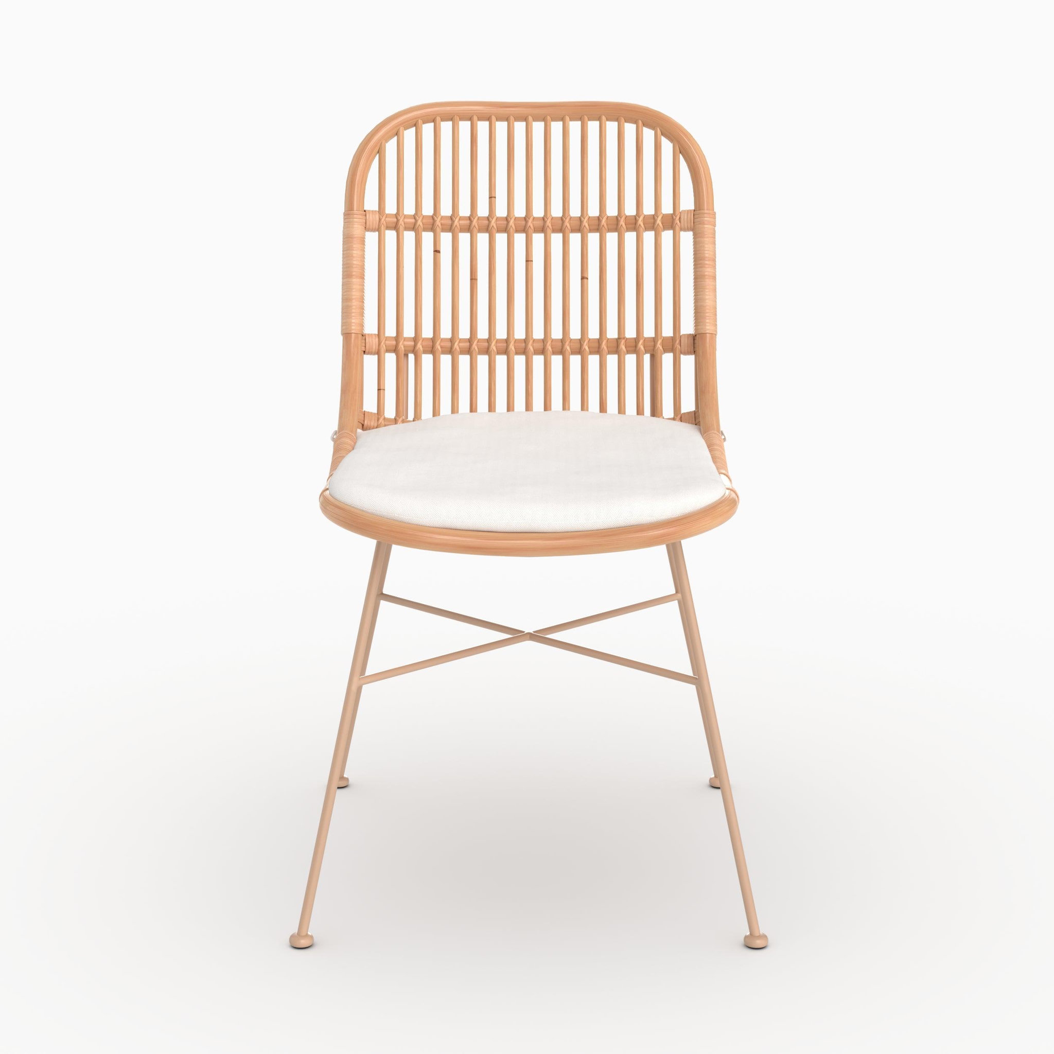 Voir la diapositive 3 : MAISON PAVANE Lot de 2 chaises en rotin beige et pieds en métal beige-moon