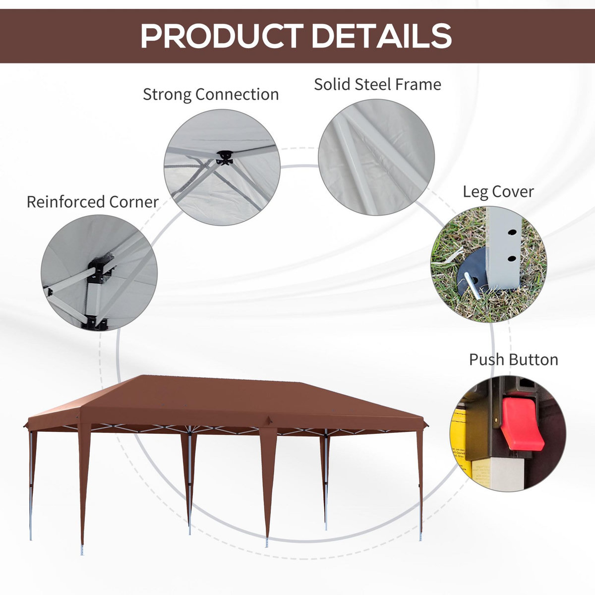 OUTSUNNY Tonnelle barnum de jardin pop-up pliant 5,85L x 2,95l x 2,7H m sac inclus acier époxy oxford haute densité marron