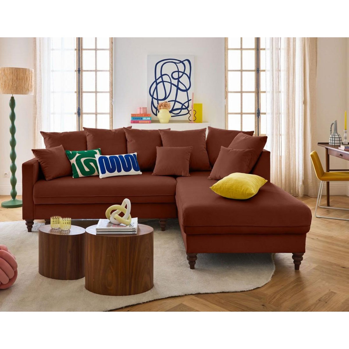 BEST MOBILIER Flamingo - canapé d'angle droit 4 places convertible en velours