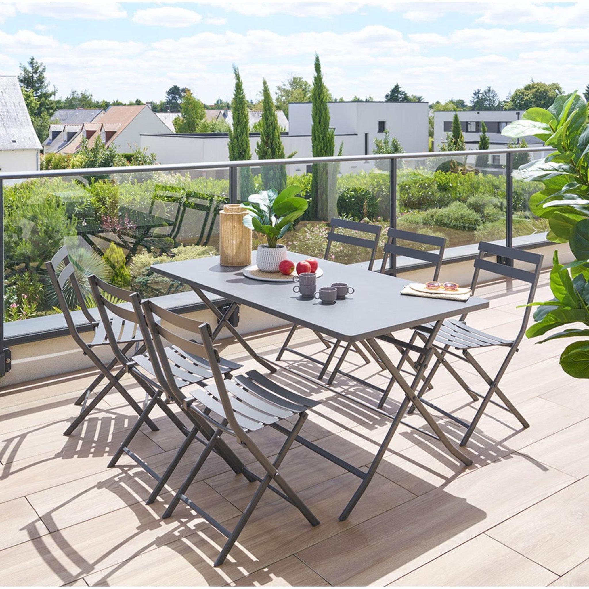 Voir la diapositive 2 : HESPERIDE Table de jardin pliante rectangulaire 6 places greensboro - gris graphite