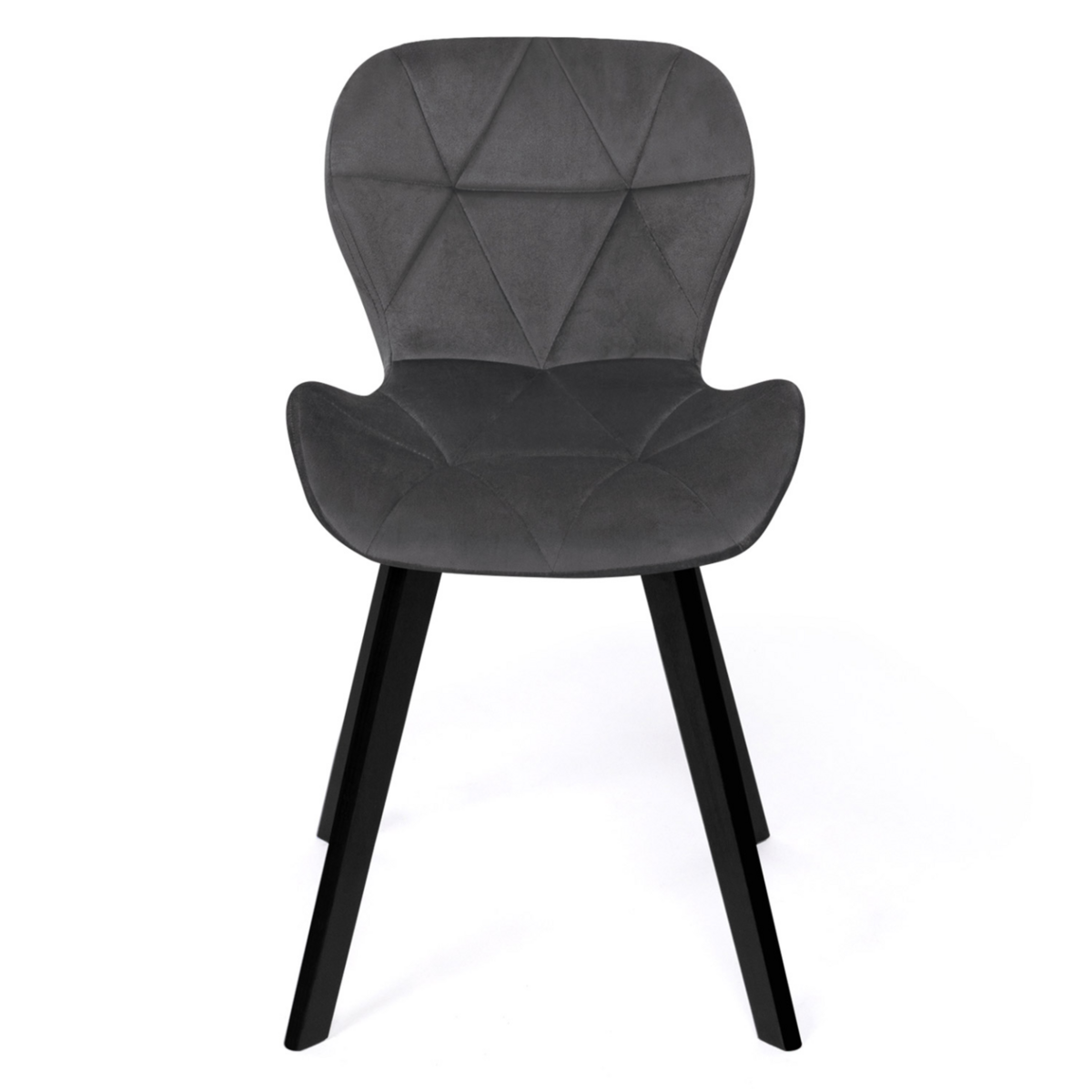 ID MARKET Lot de 4 chaises ROBINE en velours gris foncé pieds noirs