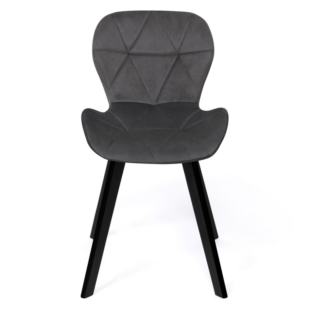 ID MARKET Lot de 4 chaises ROBINE en velours gris foncé pieds noirs