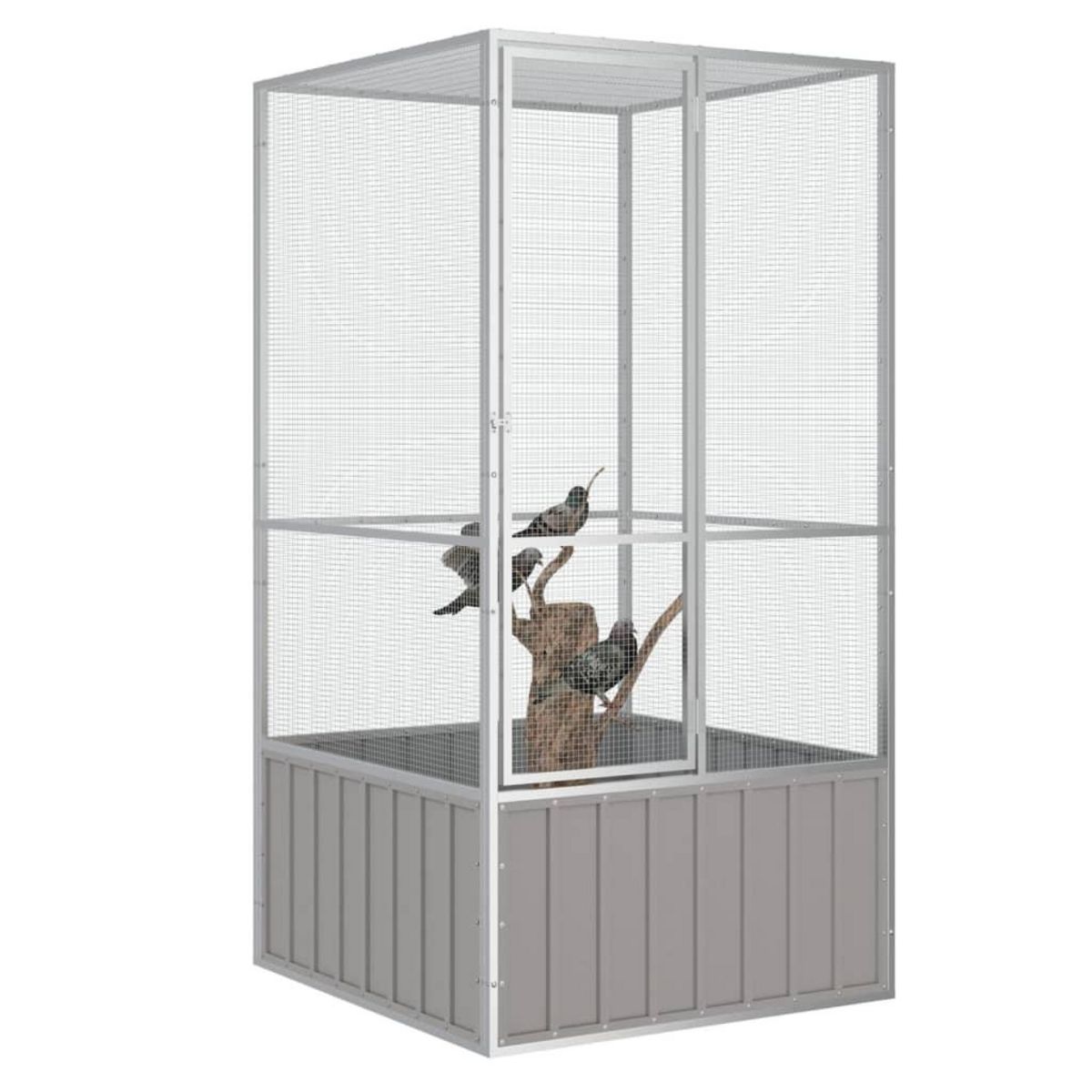 VIDAXL Cage a oiseaux Gris 111x107x211,5 cm Acier galvanise