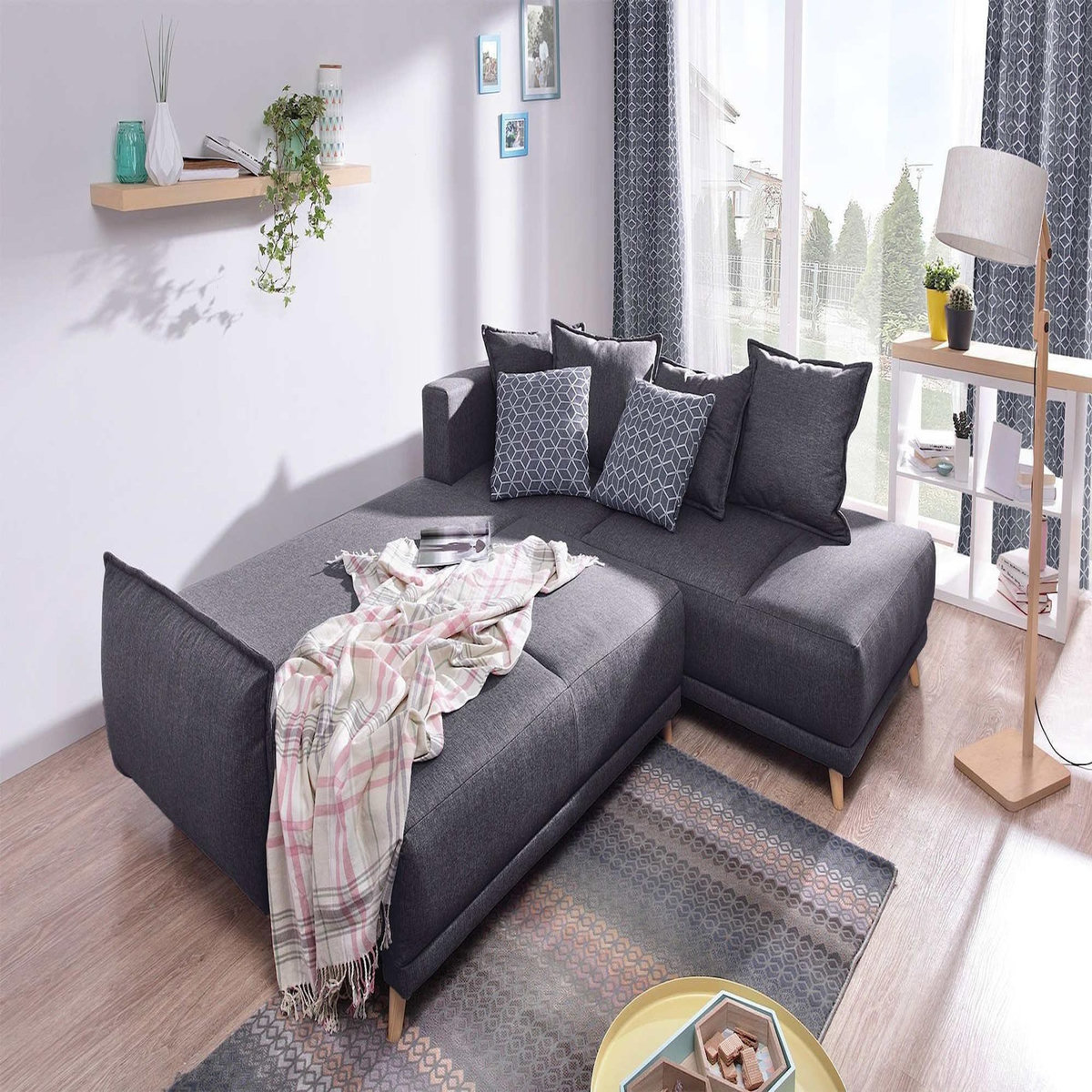 BEST MOBILIER Lena - canapé d'angle droit convertible - 5 places - gris foncé - style scandinave - gris foncé