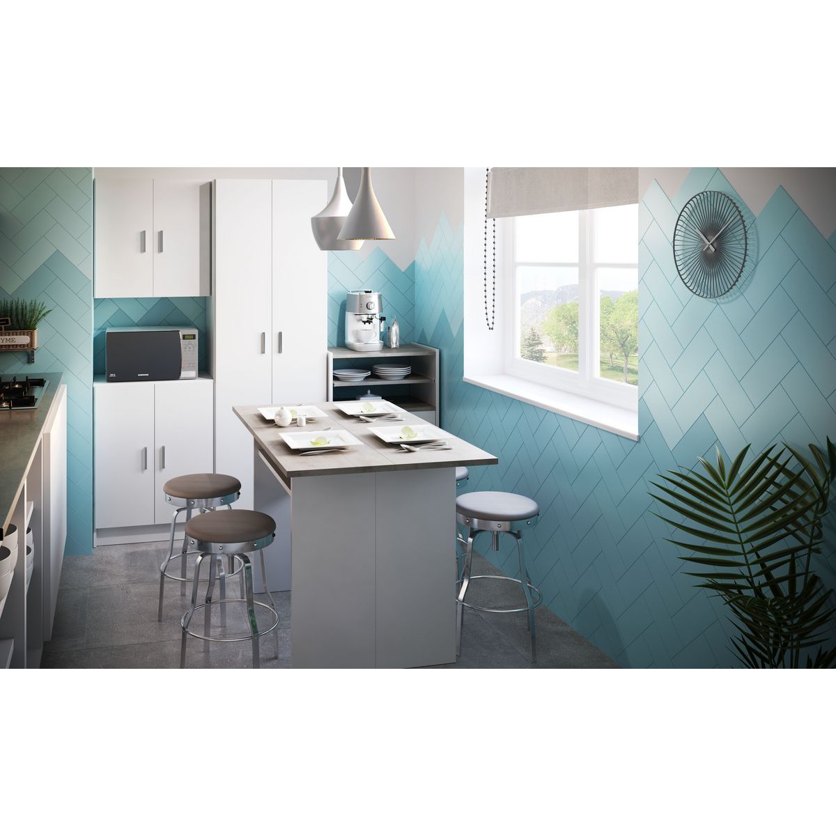 Desserte micro ondes 2 portes 1 tiroir L 59 cm x H 92cm CALI