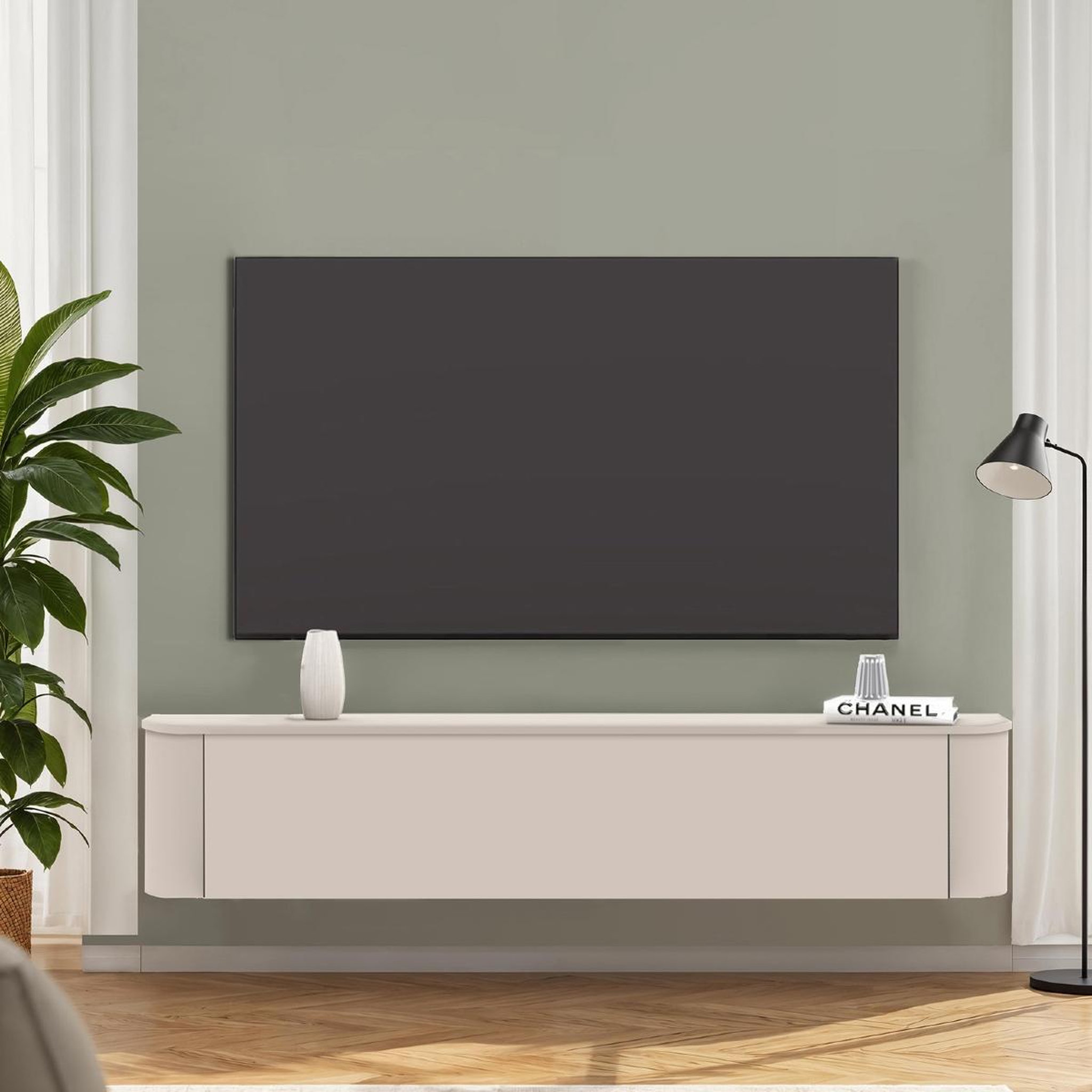 Voir la diapositive 3 : JLC KREATION Meuble tv mural suspendu beige 180cm olga