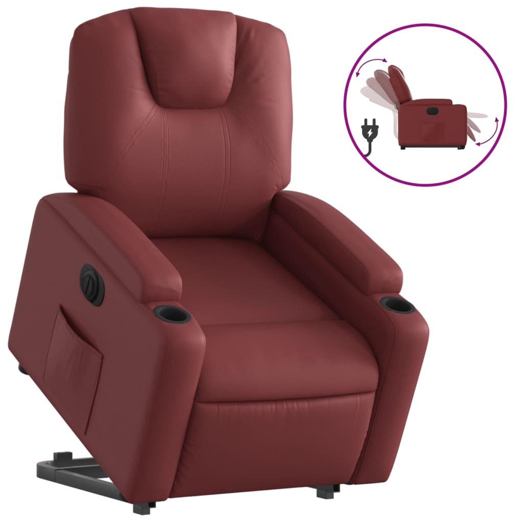 Voir la diapositive 2 : VIDAXL Fauteuil inclinable electrique rouge bordeaux similicuir
