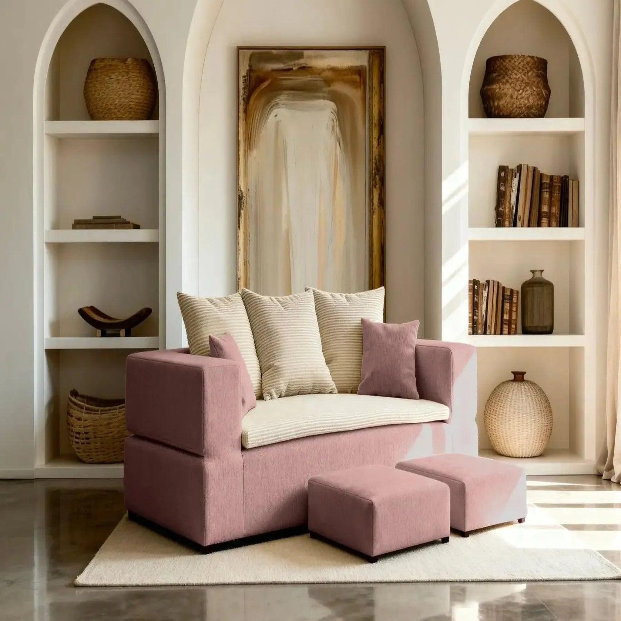 Voir la diapositive 3 : CASANOVA PARIS Ambre - canapé droit convertible bi matière avec deux poufs