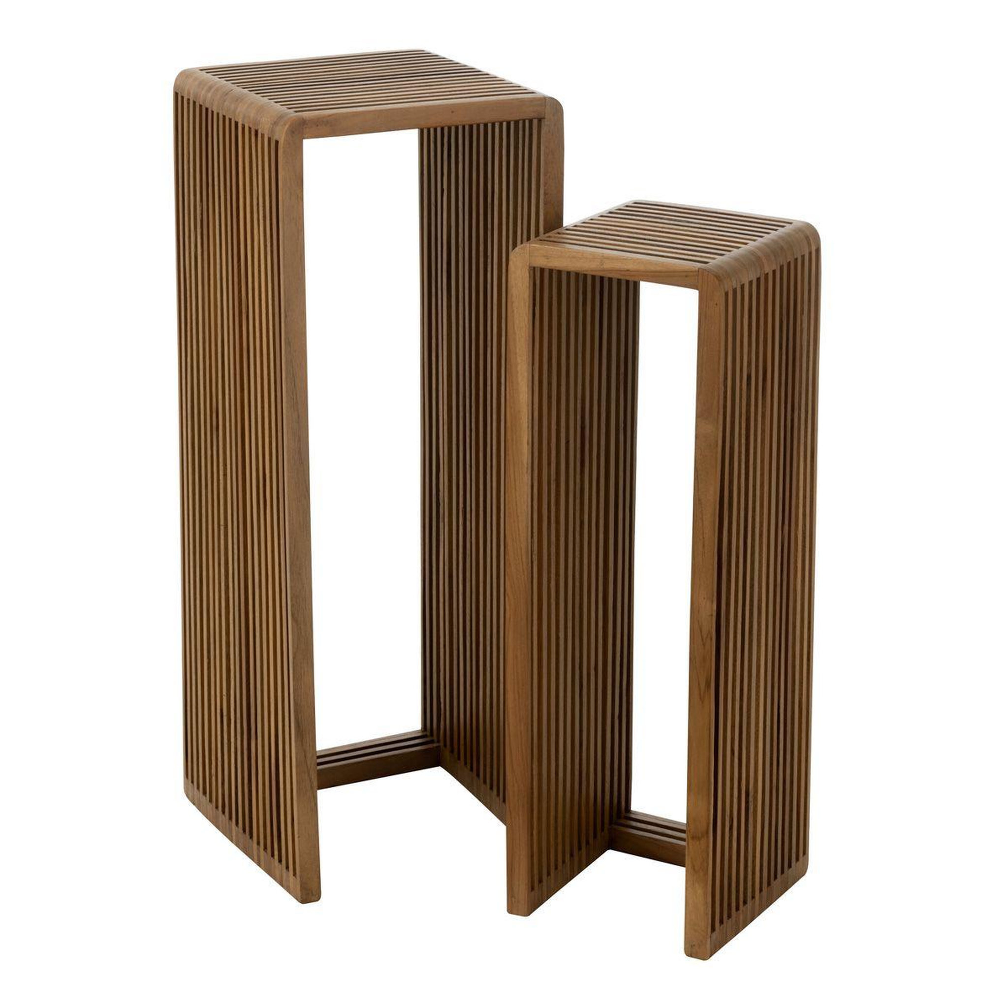 J-LINE Lot de 2 Tables d'Appoint en Bois  Teck  88cm Naturel