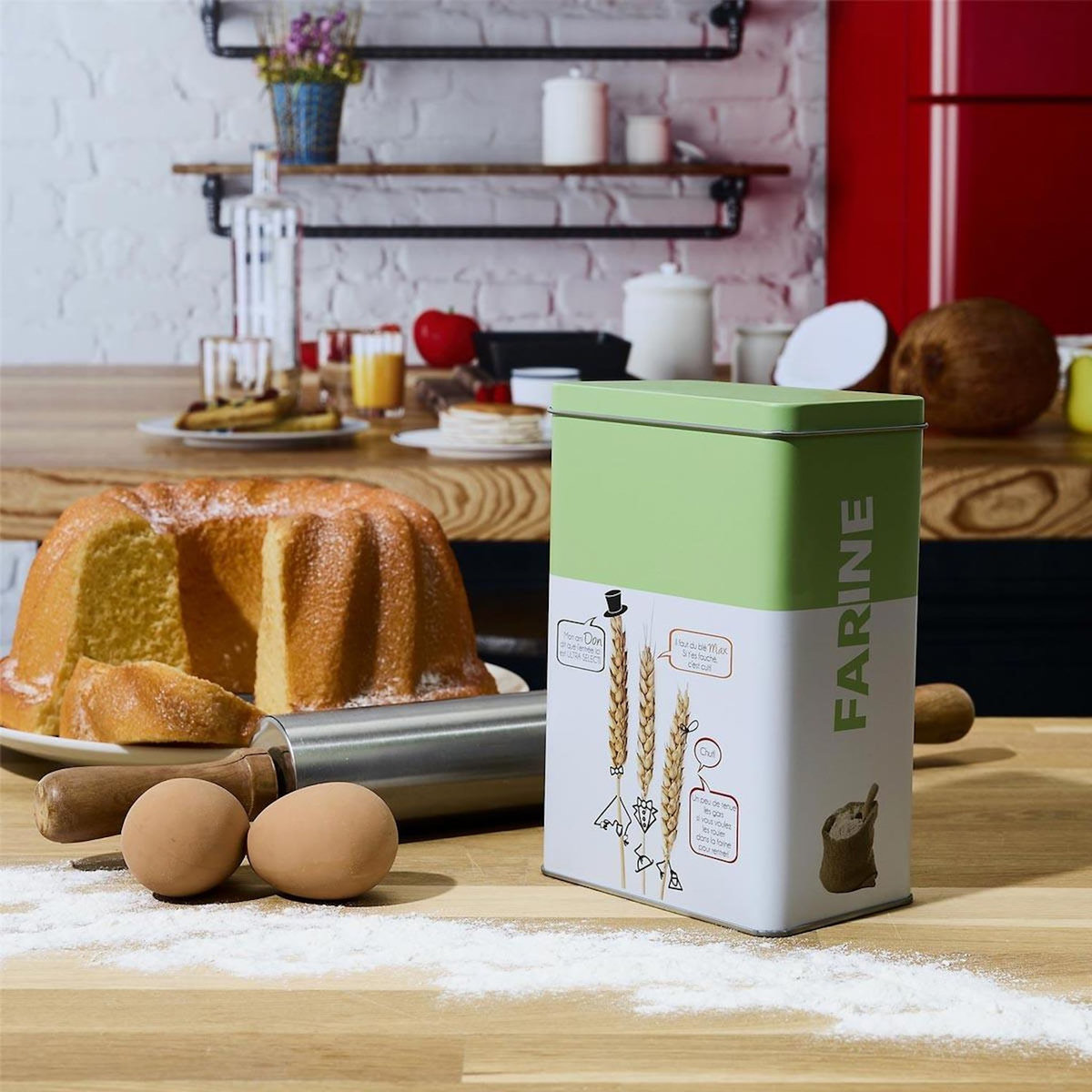 Paris Prix Boîte à Farine en Métal  Ludique  18cm Vert