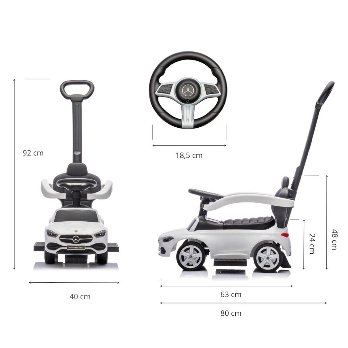 MILLY MALLY Porteur à poignée Mercedes C-Class Deluxe Blanc