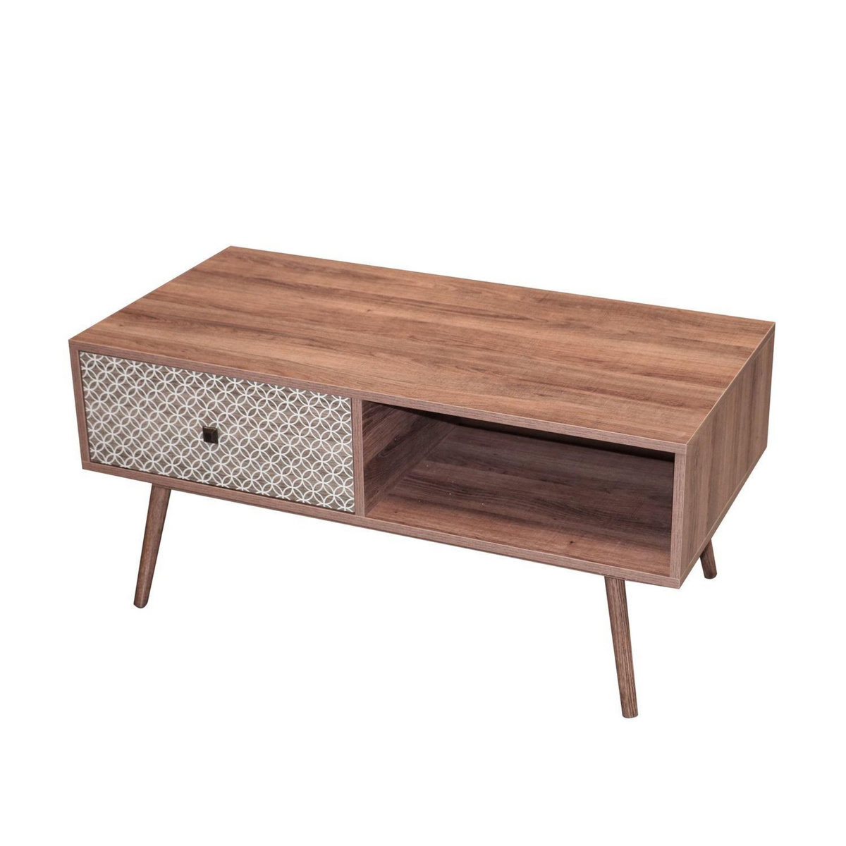 TOILINUX Table basse Baobab en MDF 1 tiroirs et 1 niche ouverte - L.100 cm x H.45,5 cm - Marron
