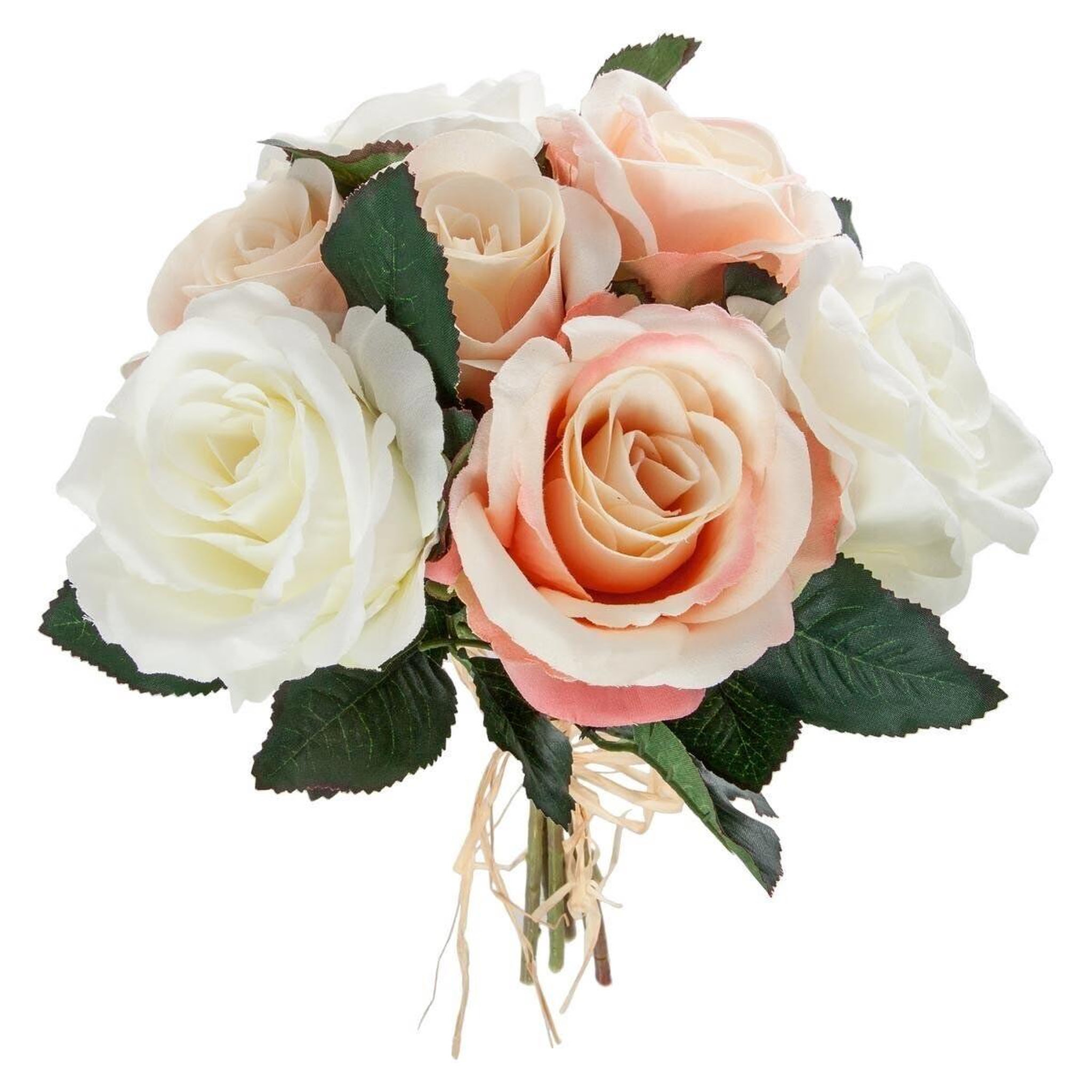 Voir la diapositive 1 : ATMOSPHERA Bouquet de fleur  7 roses  30cm rose & blanc